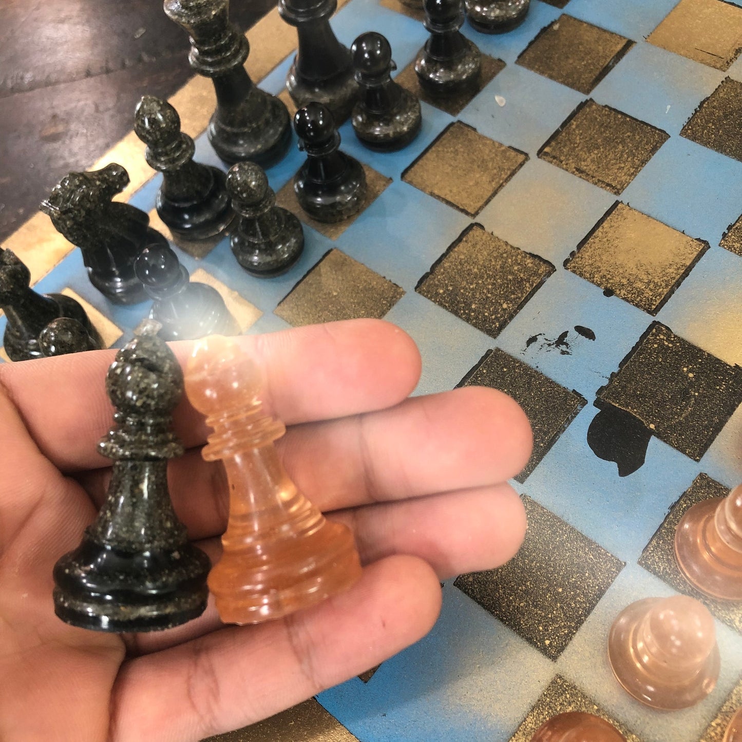 Golden Blue - Painted Chess Set