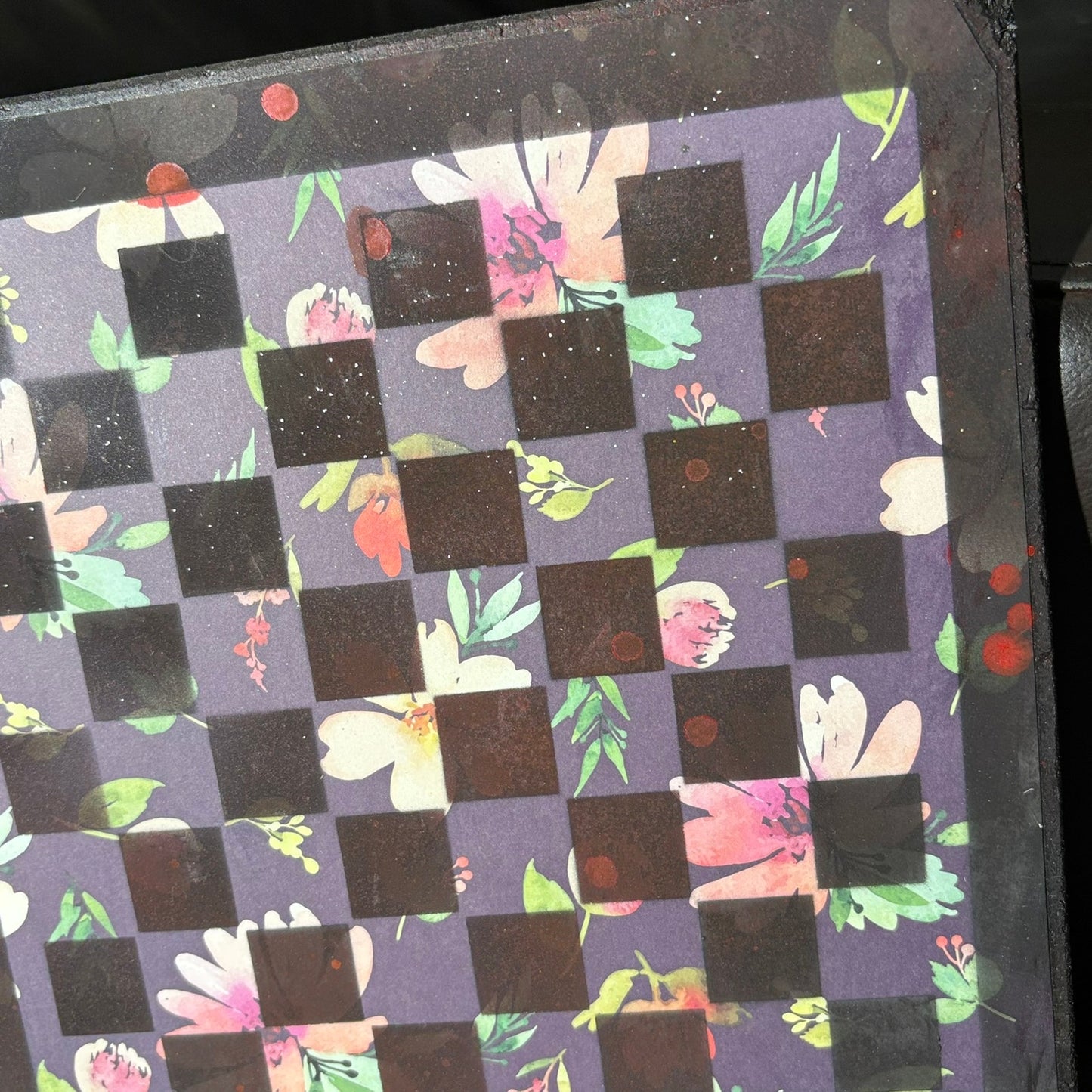 Dark Colored Flowers - Scrapbook Chess Board