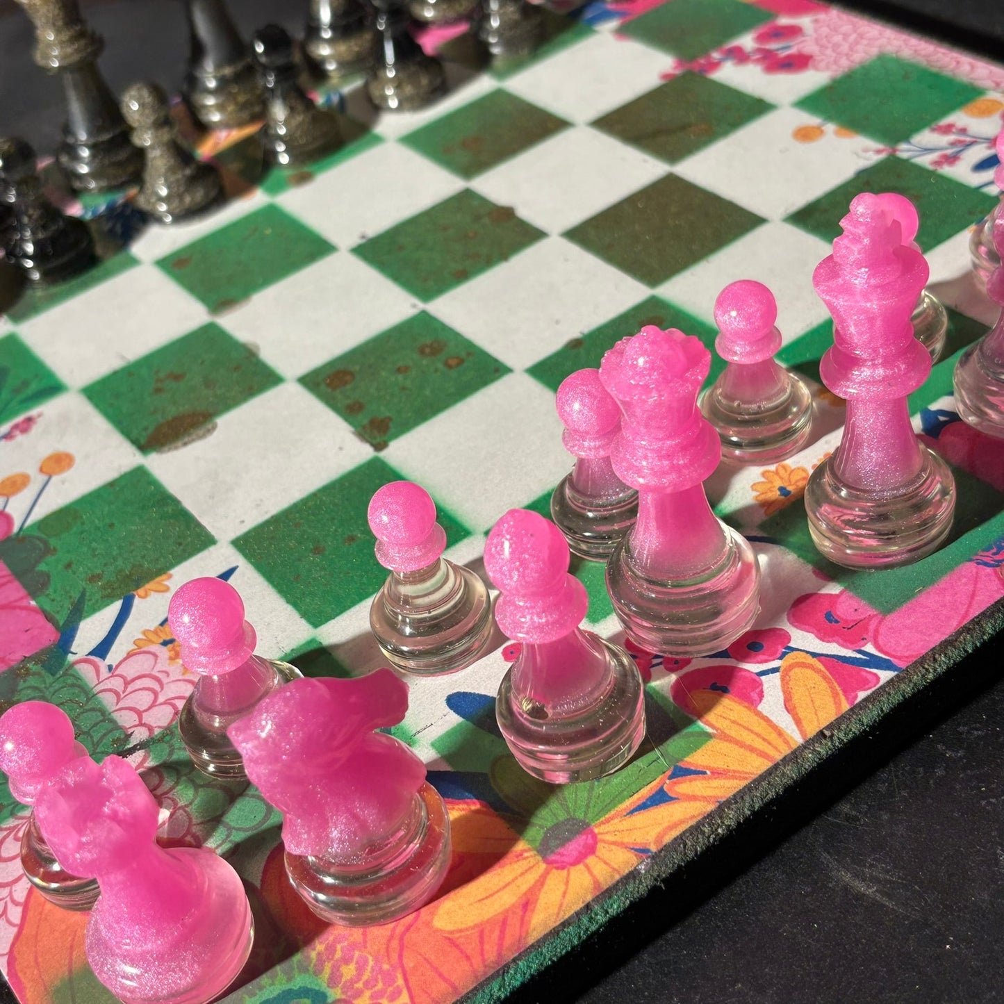 Vibrant Pink & Green - Scrapbook Chess Set