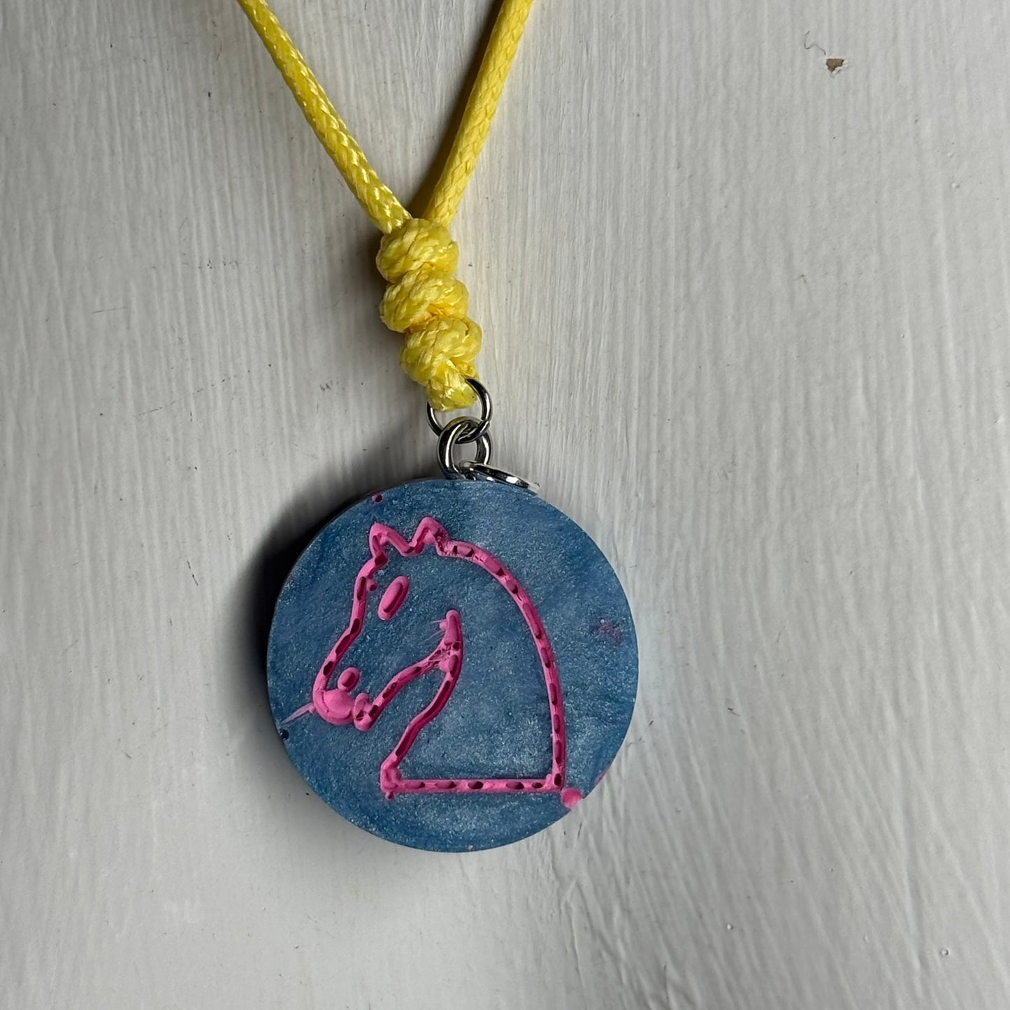 Blueberry Pink Knight - Handmade Resin Chess Necklace