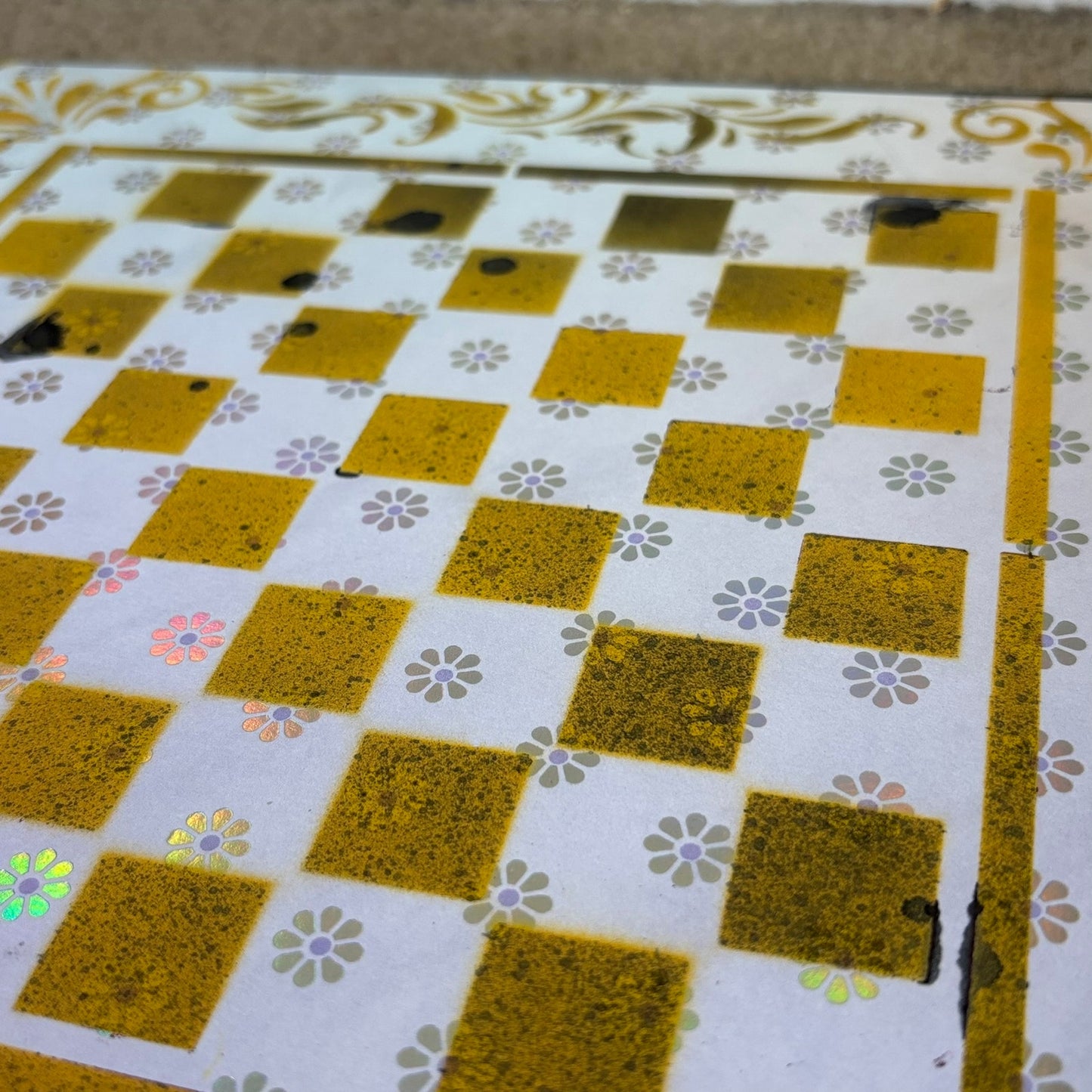 Yellow Chrome Flowers - Scrapbook Chess Board