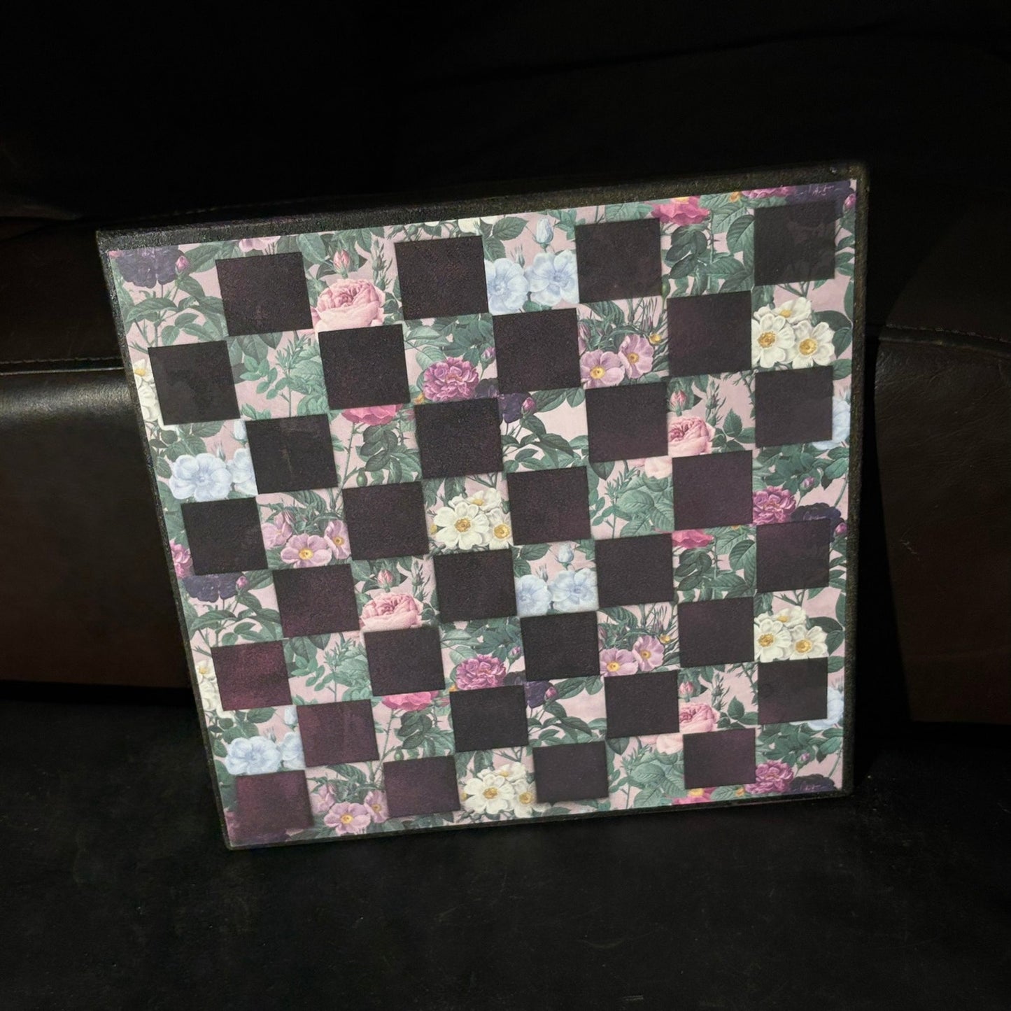 Pink & Green Flowers - Scrapbook Chess Board