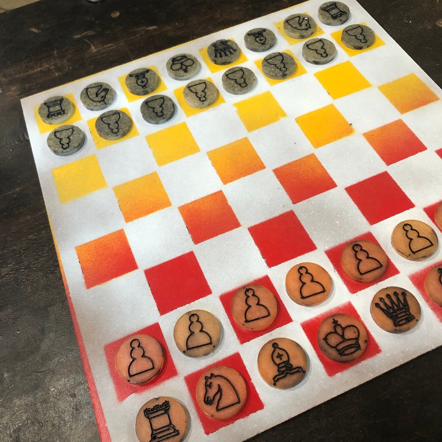 Fading Red & Yellow - Painted Chess Set