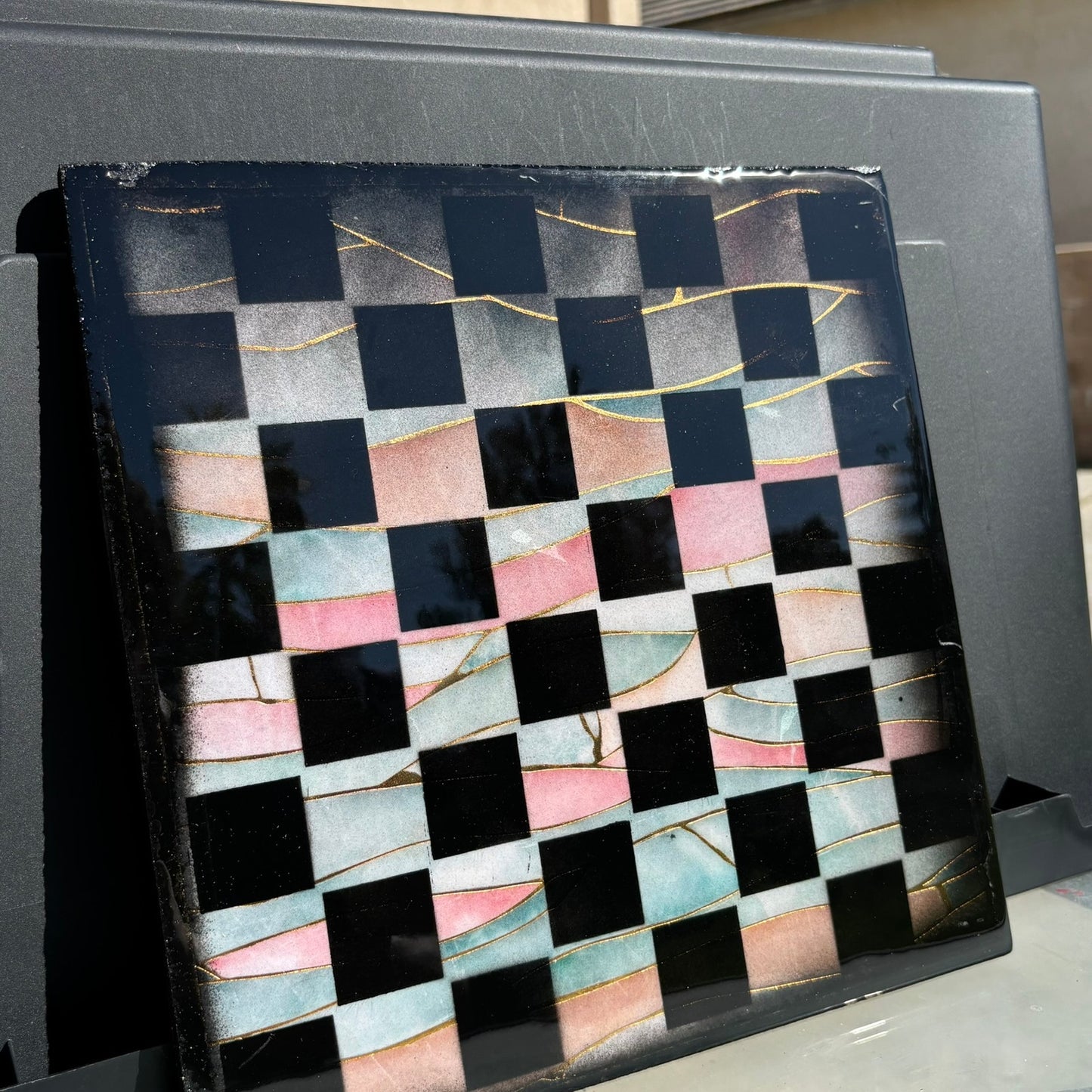 Cream Blue & Pink - Resin Coated Chess Board