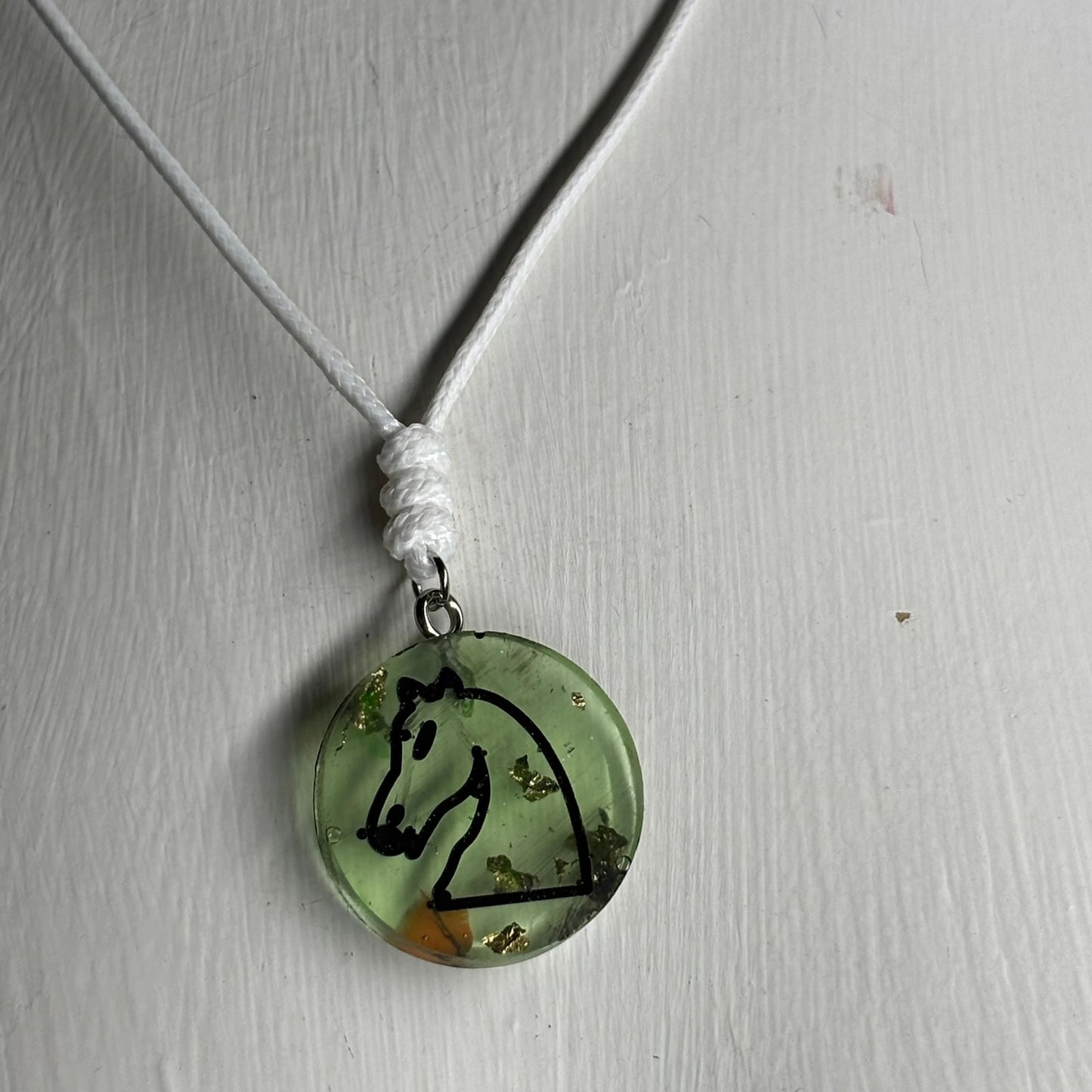 Lime Green Knight - Handmade Resin Chess Necklace