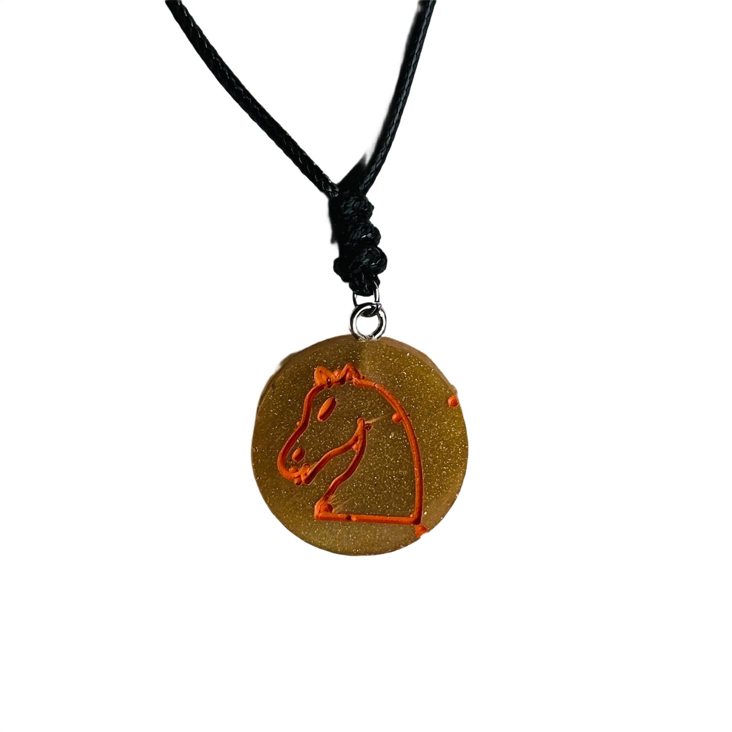 Vintage Rust Orange Knight - Handmade Resin Chess Necklace