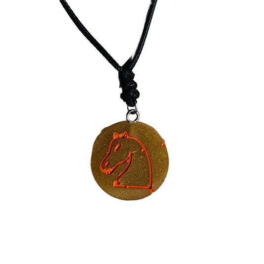 Vintage Rust Orange Knight - Handmade Resin Chess Necklace