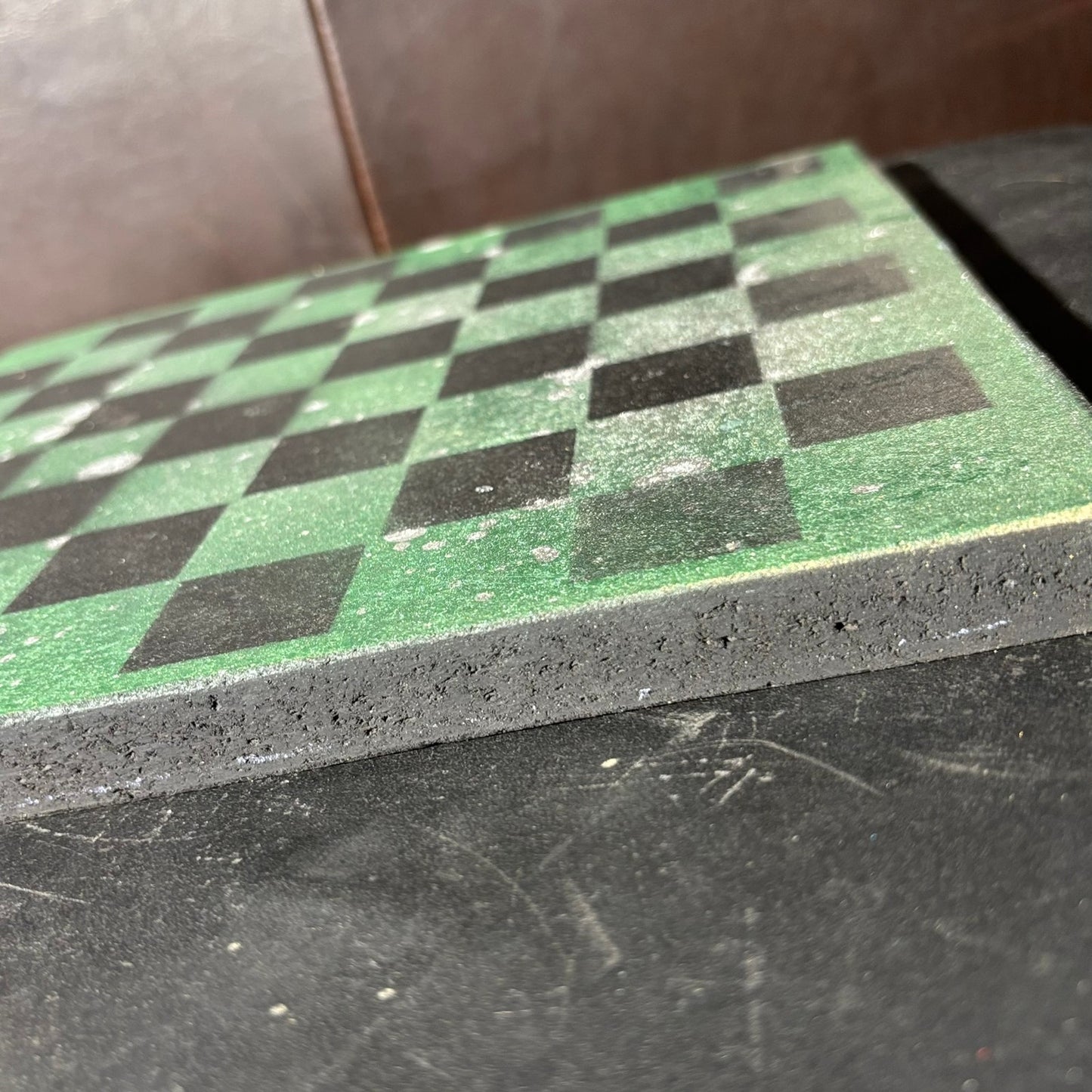 Splattered Chrome Green - Painted Chess Board