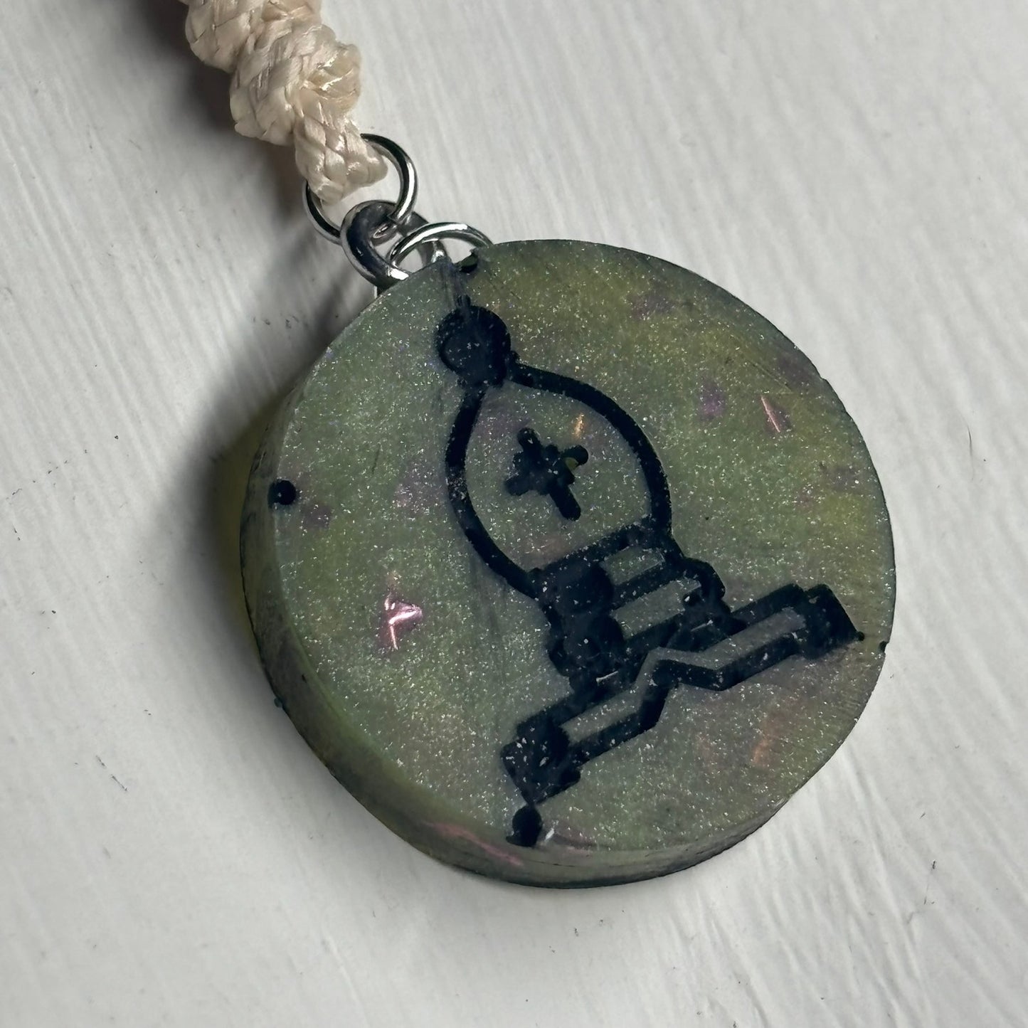 Vintage Green Bishop - Handmade Resin Chess Necklace