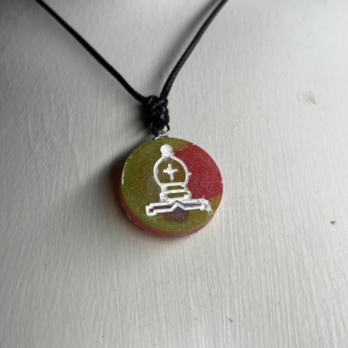 Green & Pink Bishop - Handmade Resin Chess Necklace