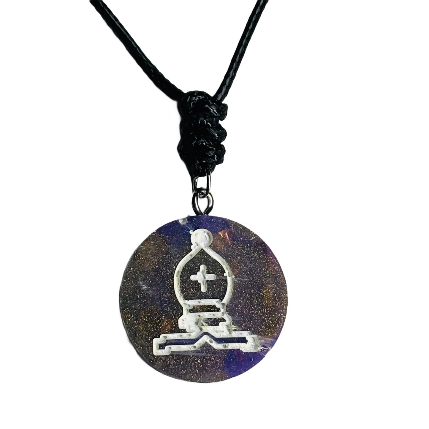 Purple Space Bishop - Handmade Resin Chess Necklace