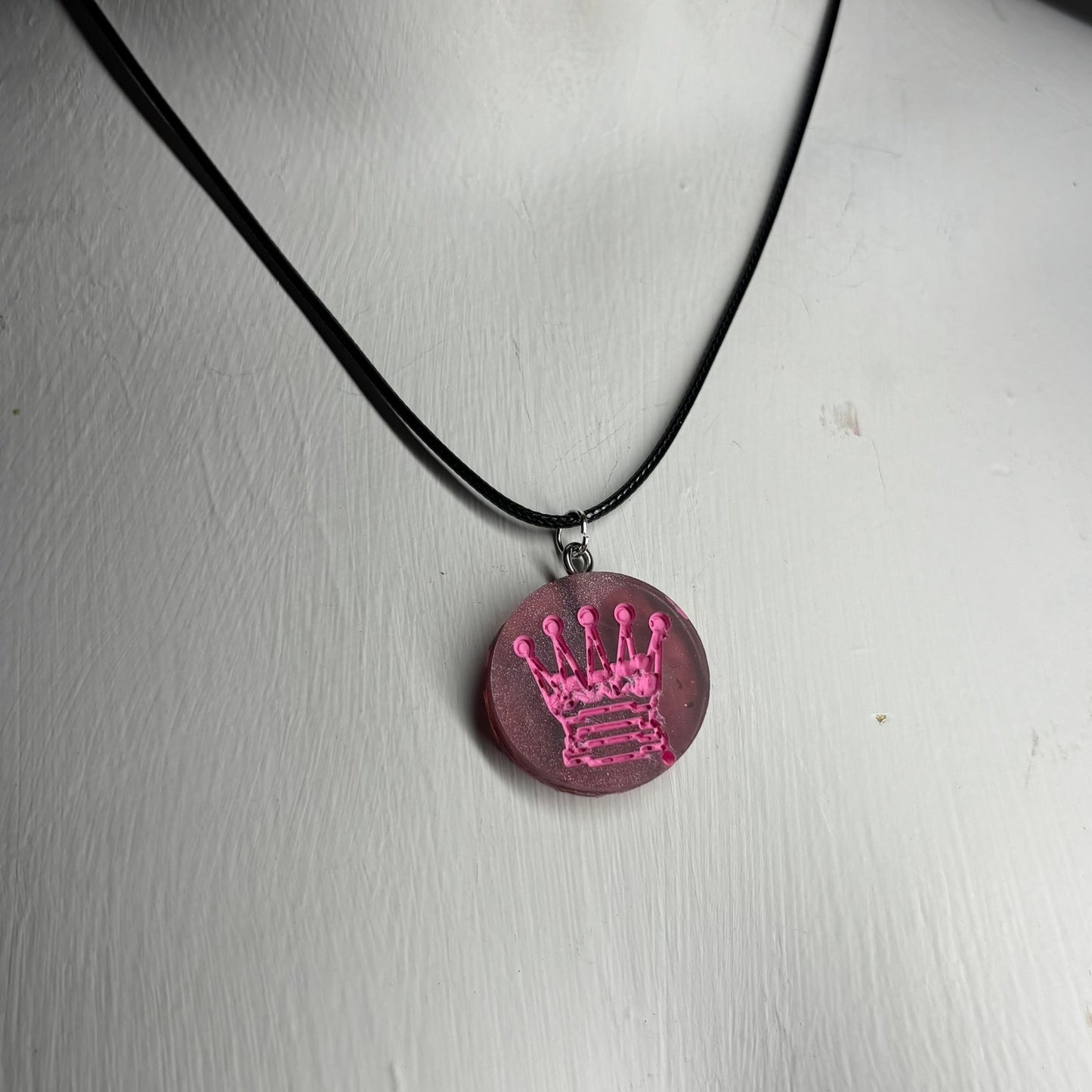 Tattered Pink Queen - Handmade Resin Chess Necklace