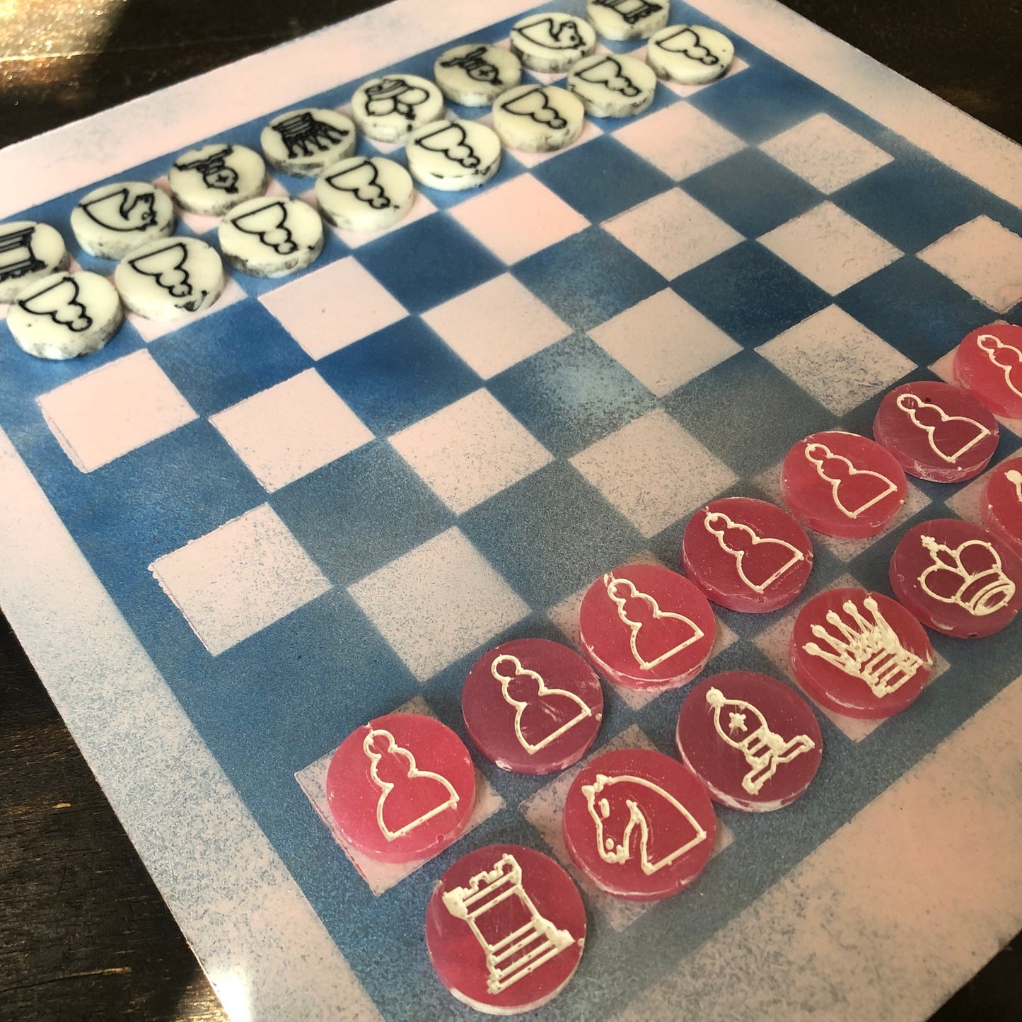 Cloudy Blue Pink - Painted Chess Set