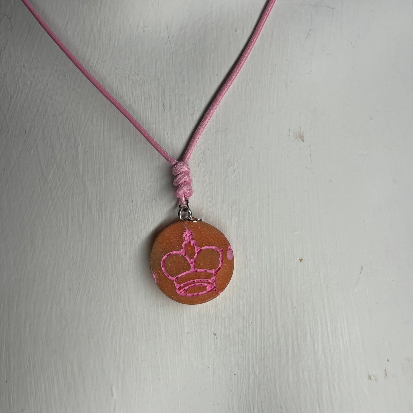 Orange/Pink King - Handmade Resin Chess Necklace