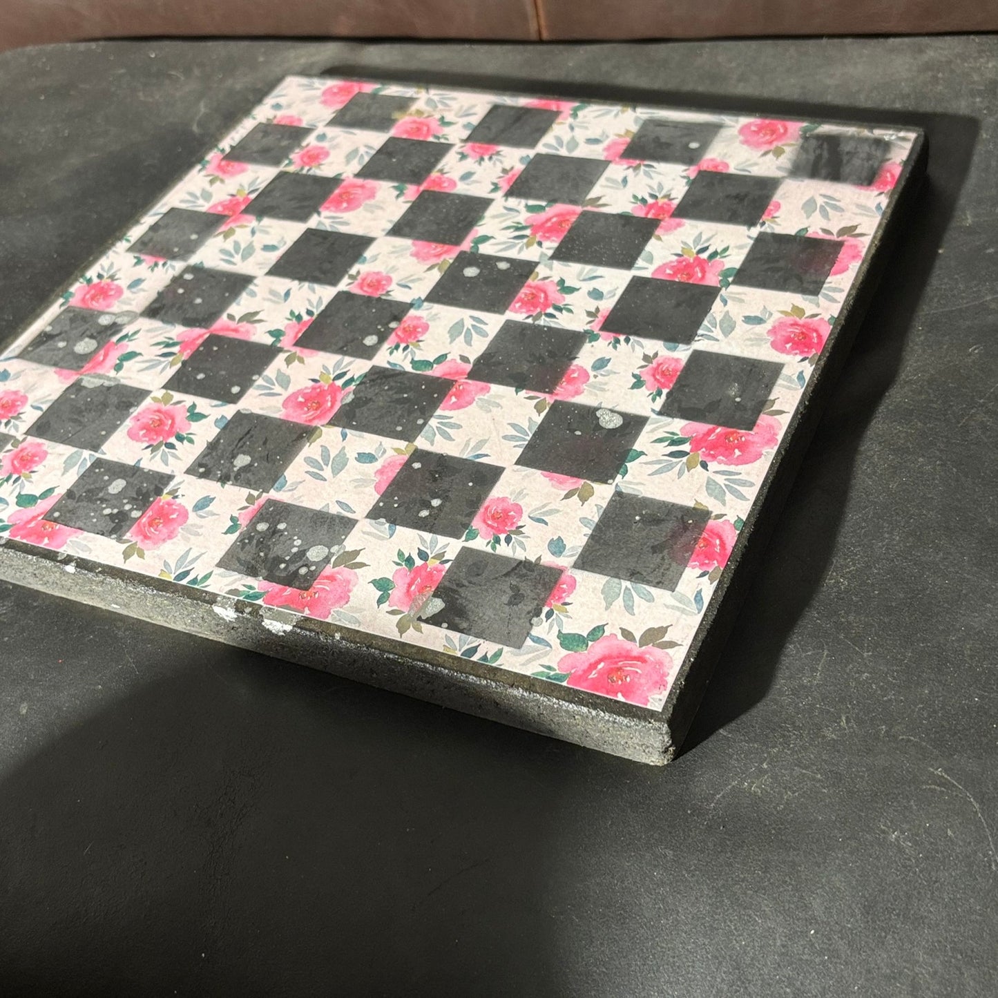 Pink Flowers - Scrapbook Chess Board