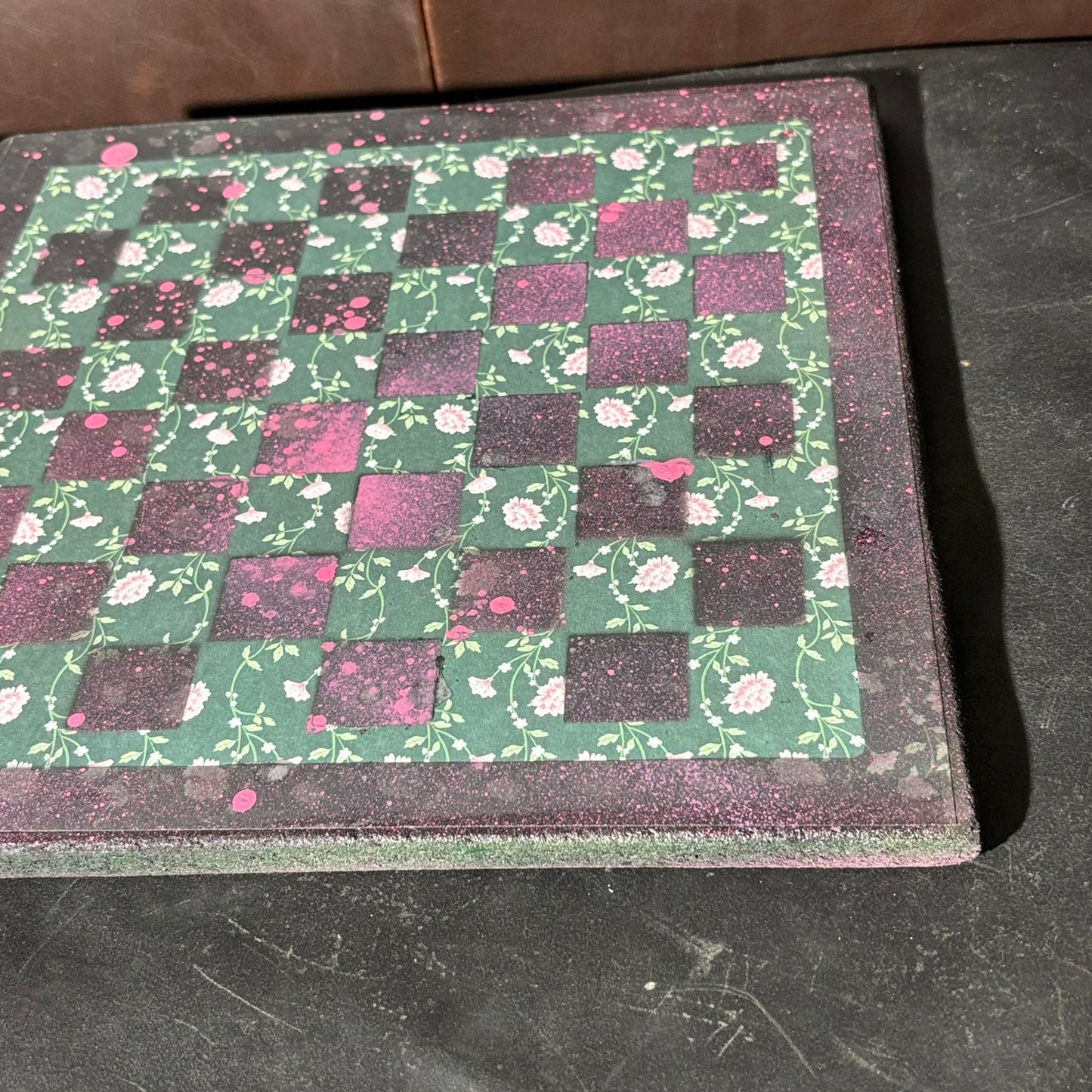 Splattered Pink Green - Scrapbook Chess Board