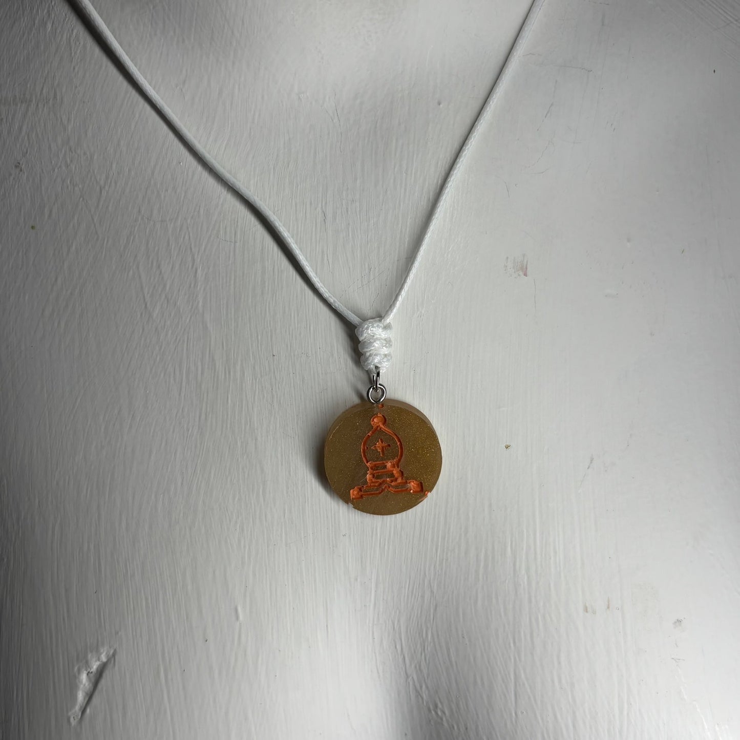 Rustic Orange Bishop - Handmade Resin Chess Necklace