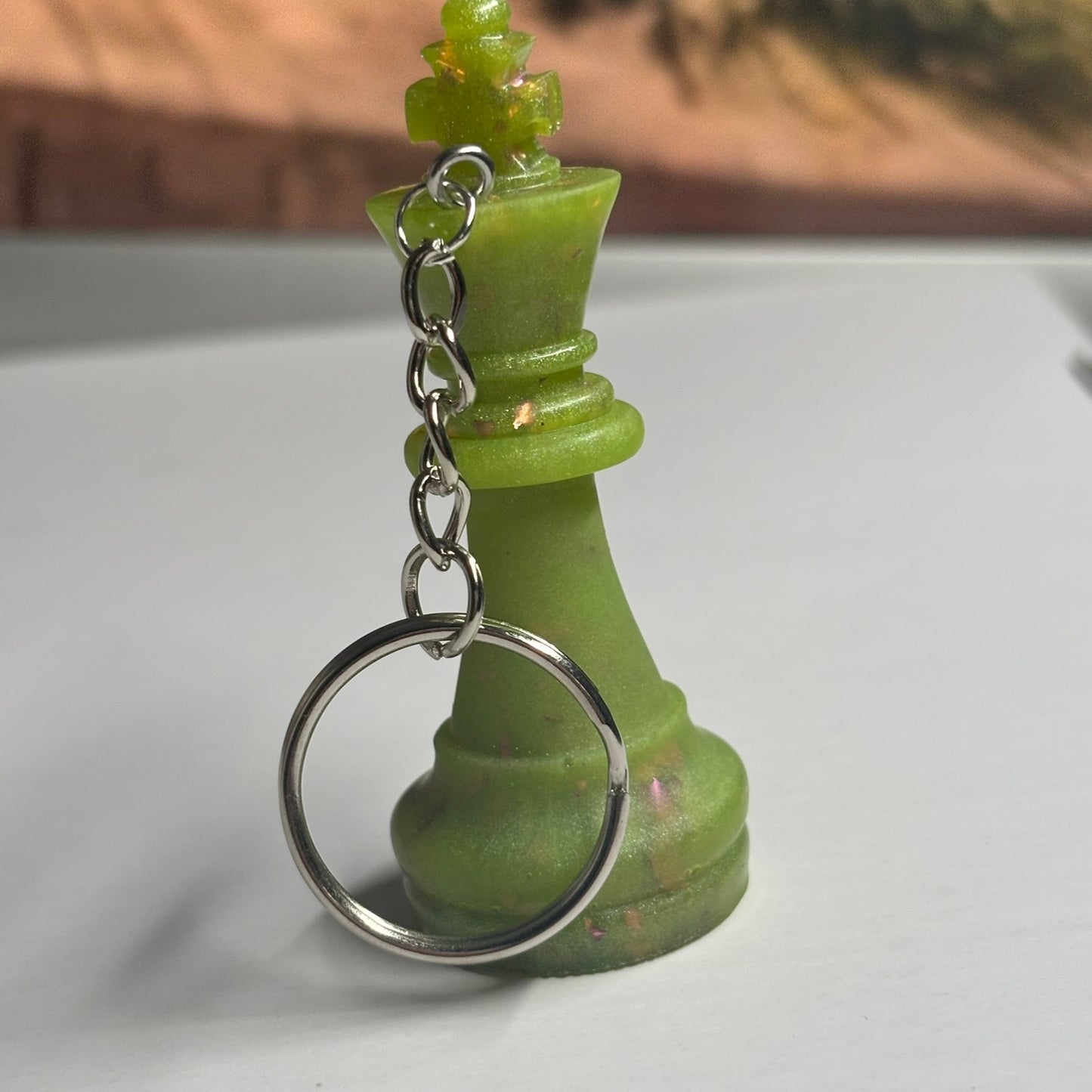Green Pink Sparkle King - Handmade Resin Keychain