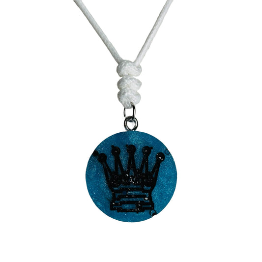 Blue Queen - Handmade Resin Chess Necklace
