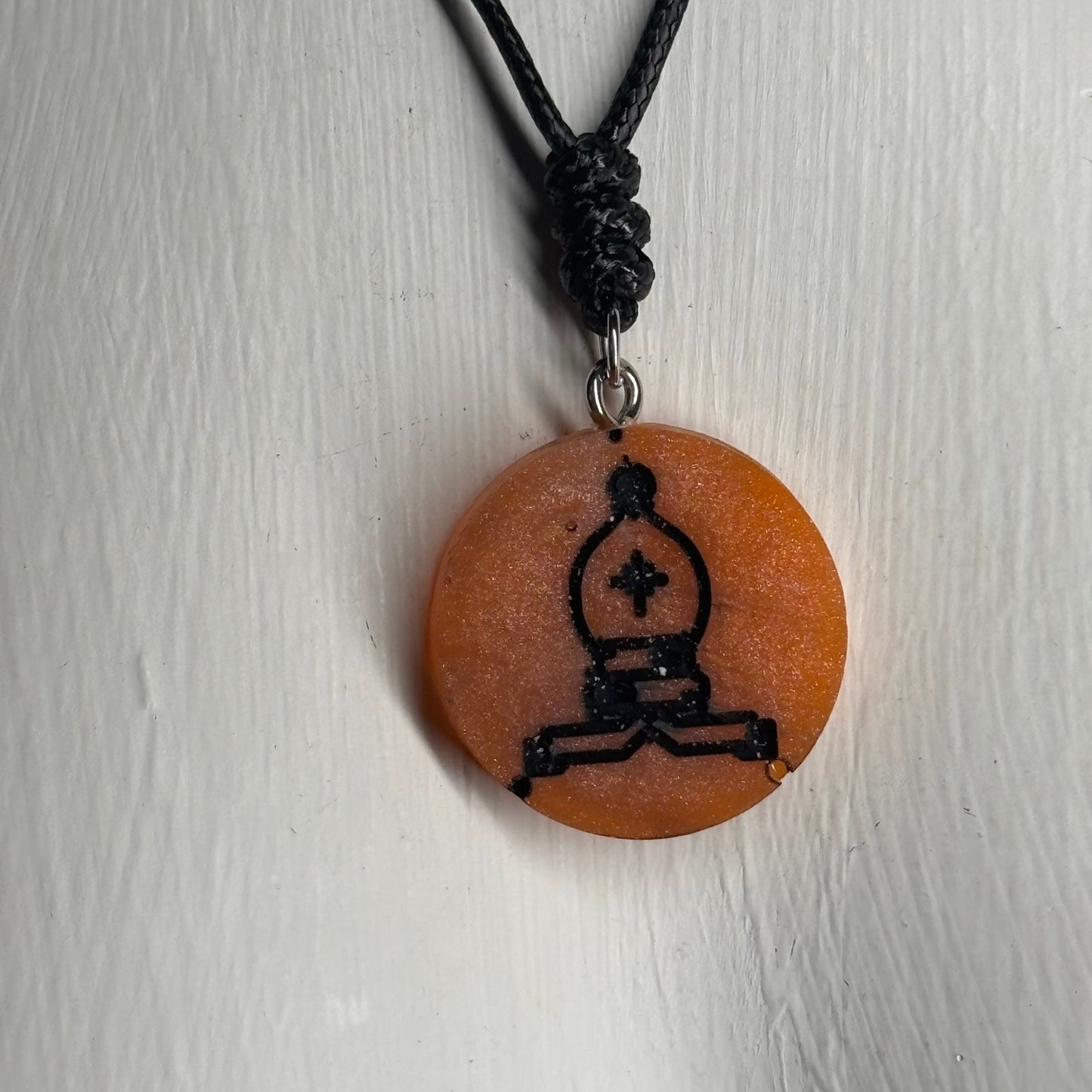 Orange Bishop - Handmade Resin Chess Necklace