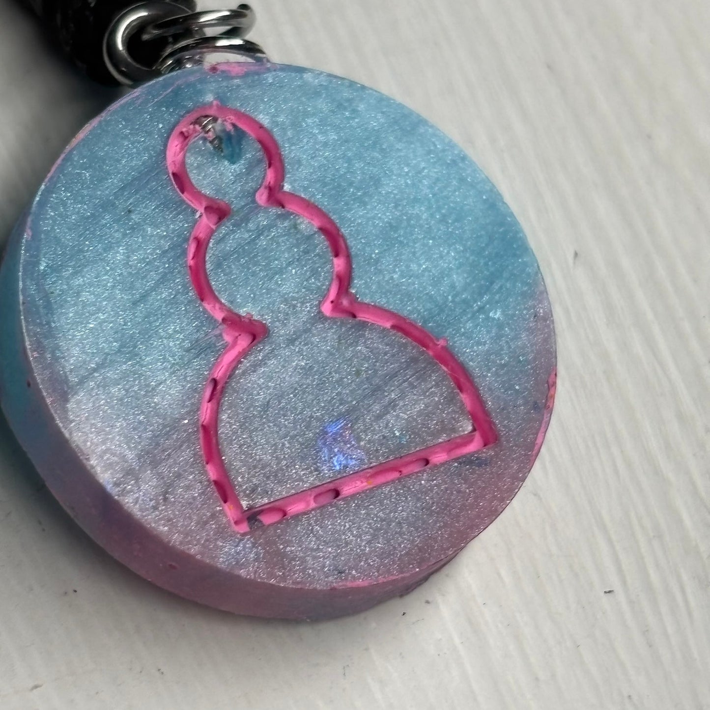 Light Blue & Pink Pawn - Handmade Resin Chess Necklace