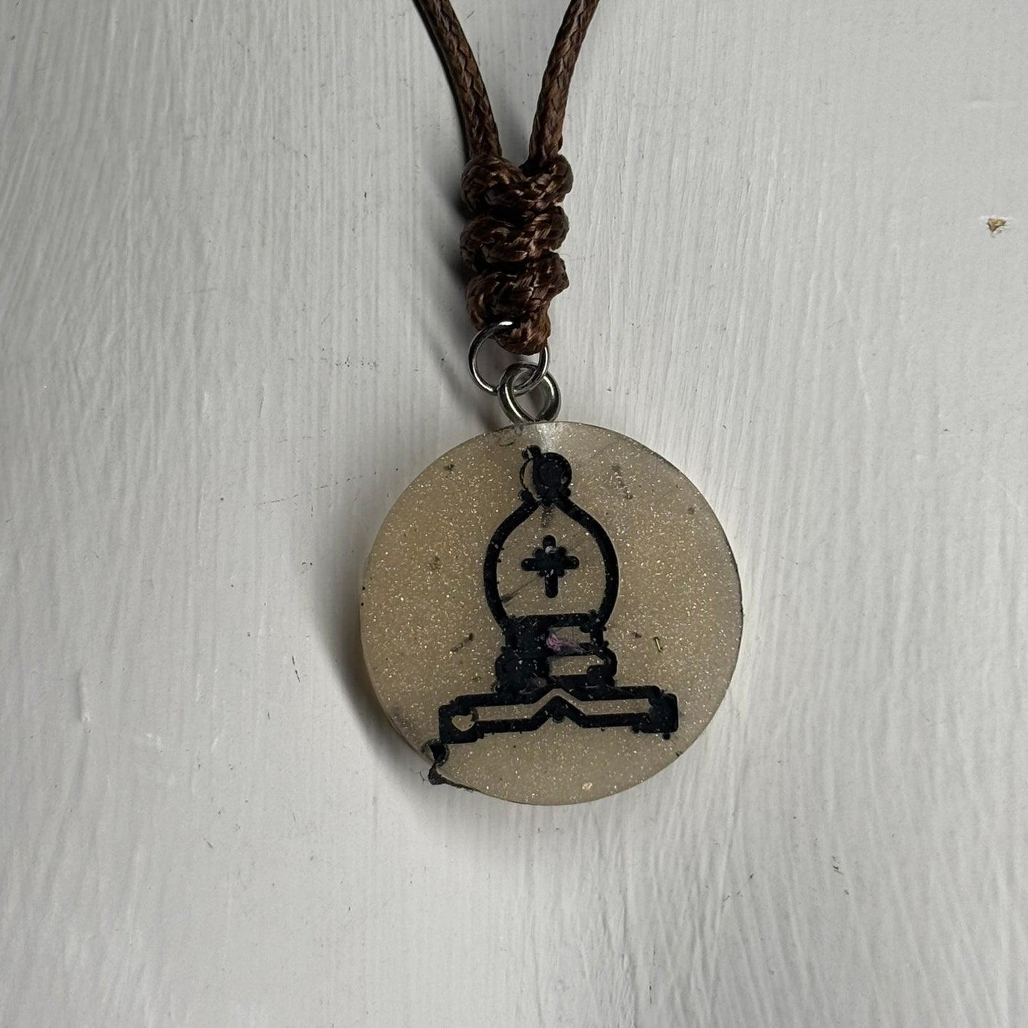 Cream Bishop - Handmade Resin Chess Necklace