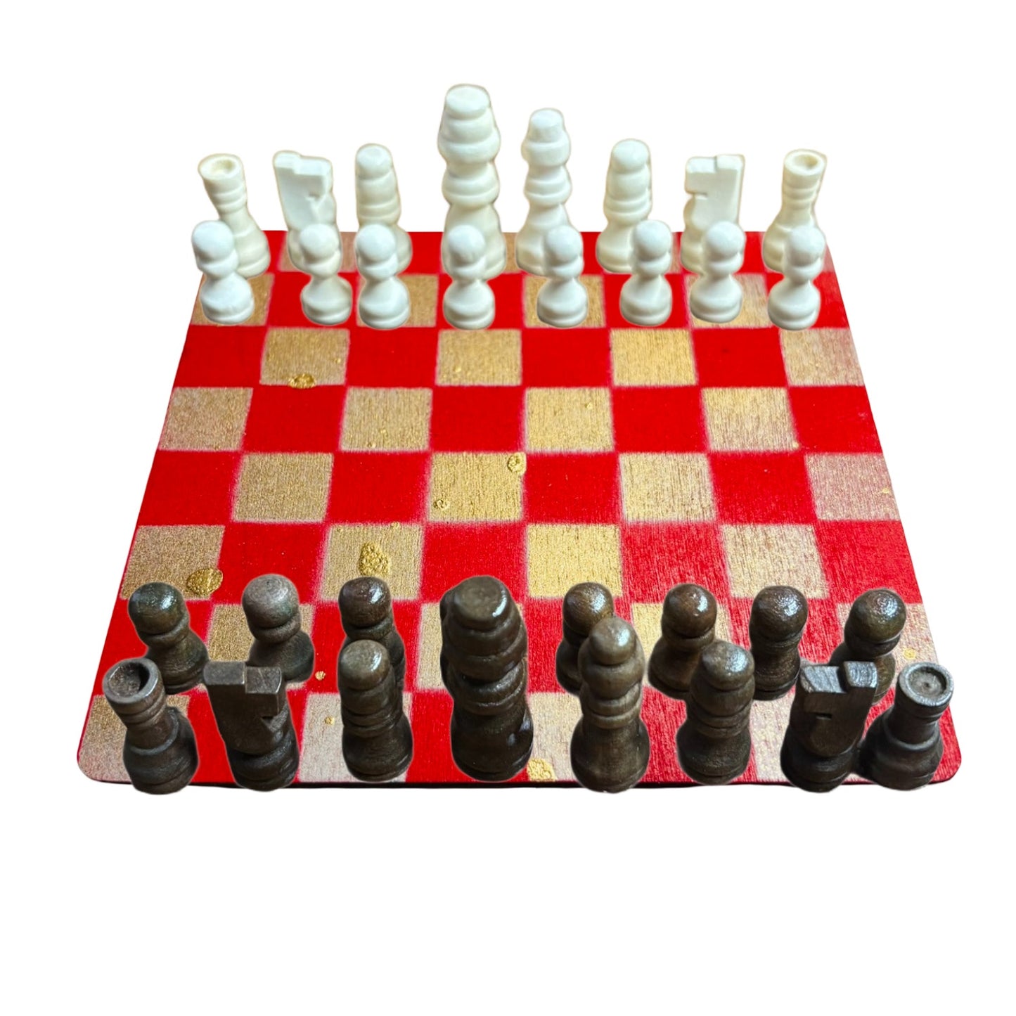 Cherry Red Golden Hue - Mini Chess Set