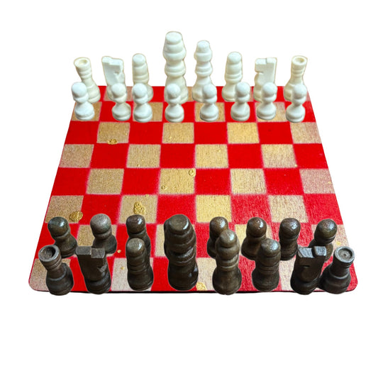 Cherry Red Golden Hue - Mini Chess Set