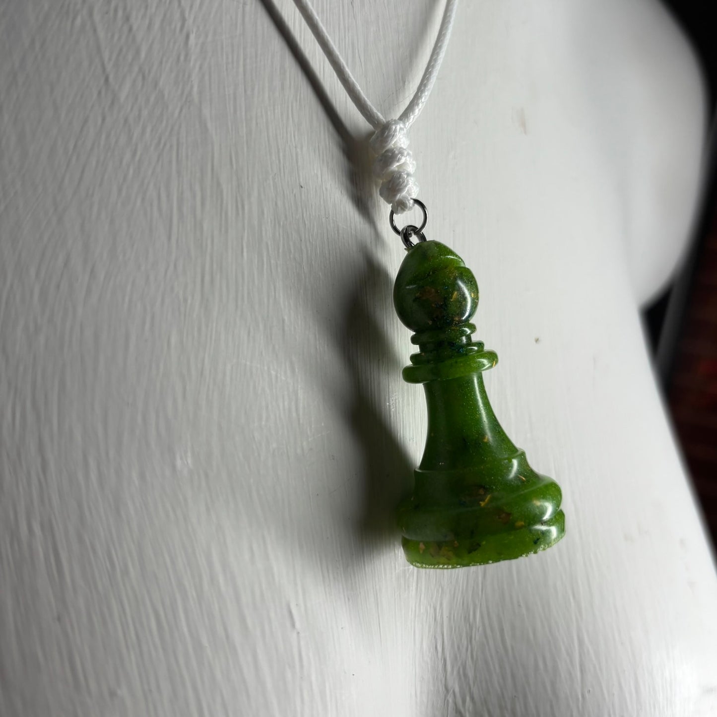 Green Crystal Bishop - Handmade Resin Chess Necklace