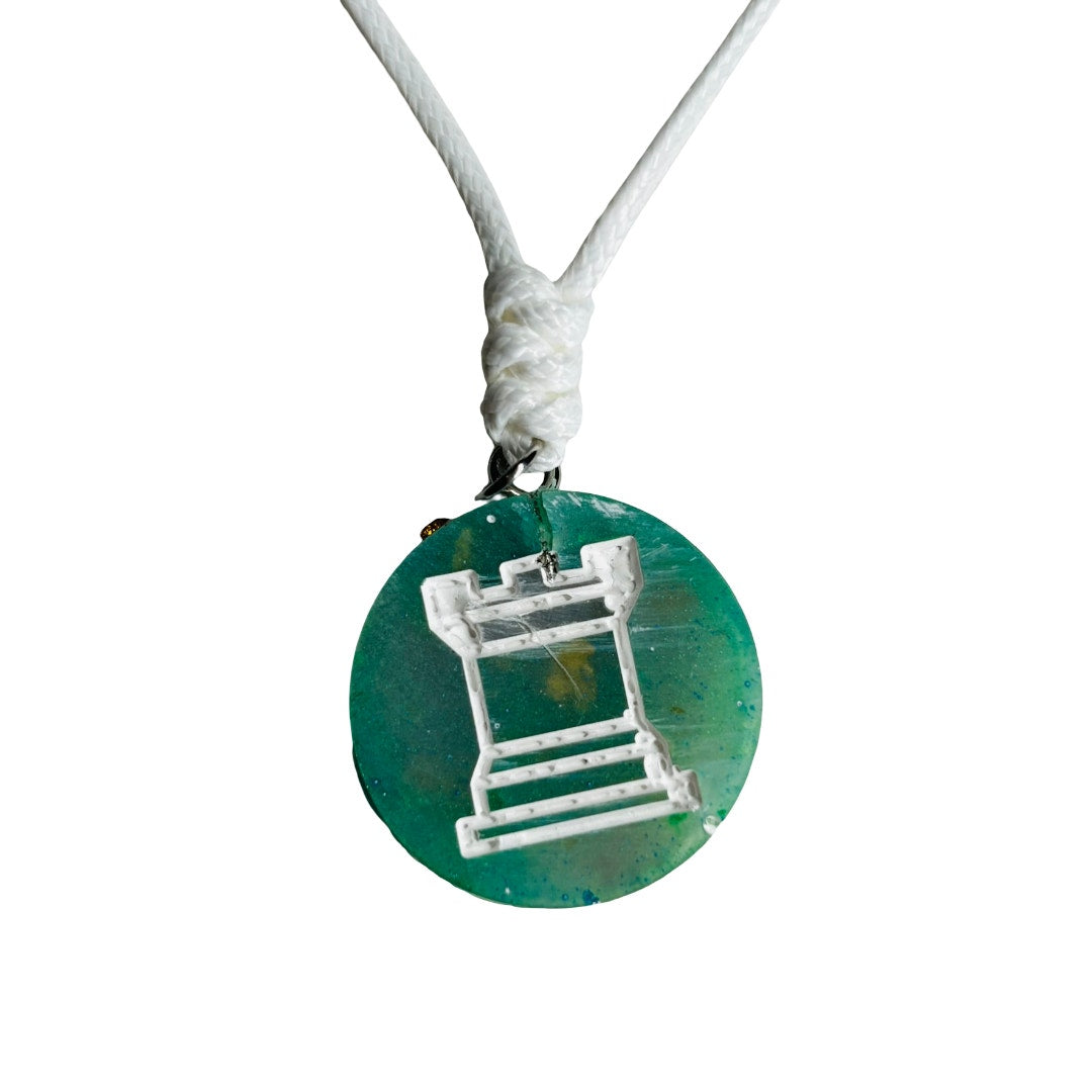 Crystal Green Rook - Handmade Resin Chess Necklace