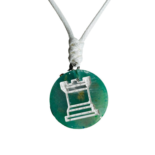 Crystal Green Rook - Handmade Resin Chess Necklace