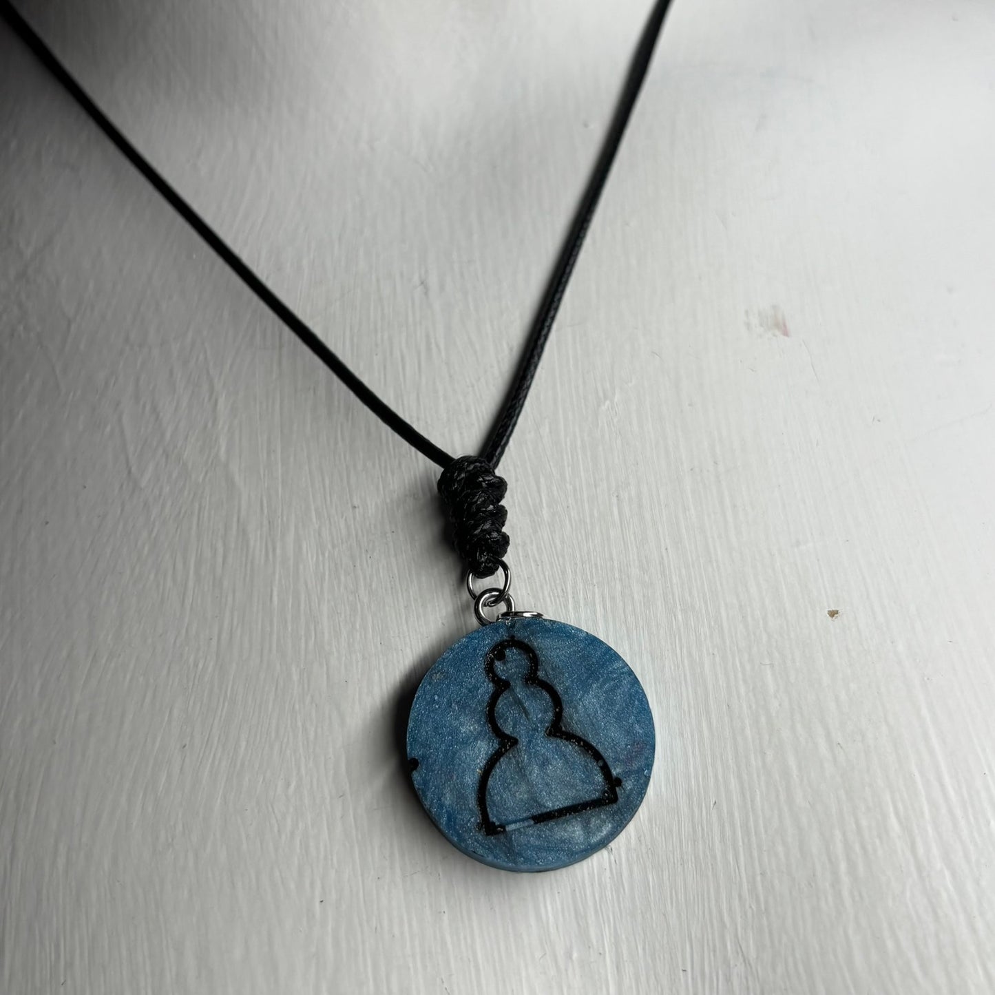 Smooth Blue Pawn - Handmade Resin Chess Necklace