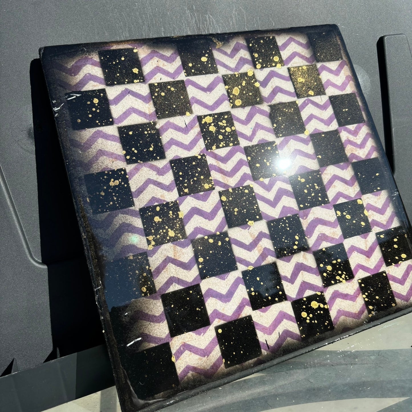 Purple Zagged Gold Sprinkle - Resin Coated Chess Board