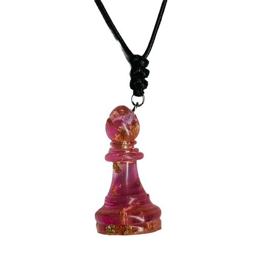 Pink Crystal Bishop - Handmade Resin Chess Necklace