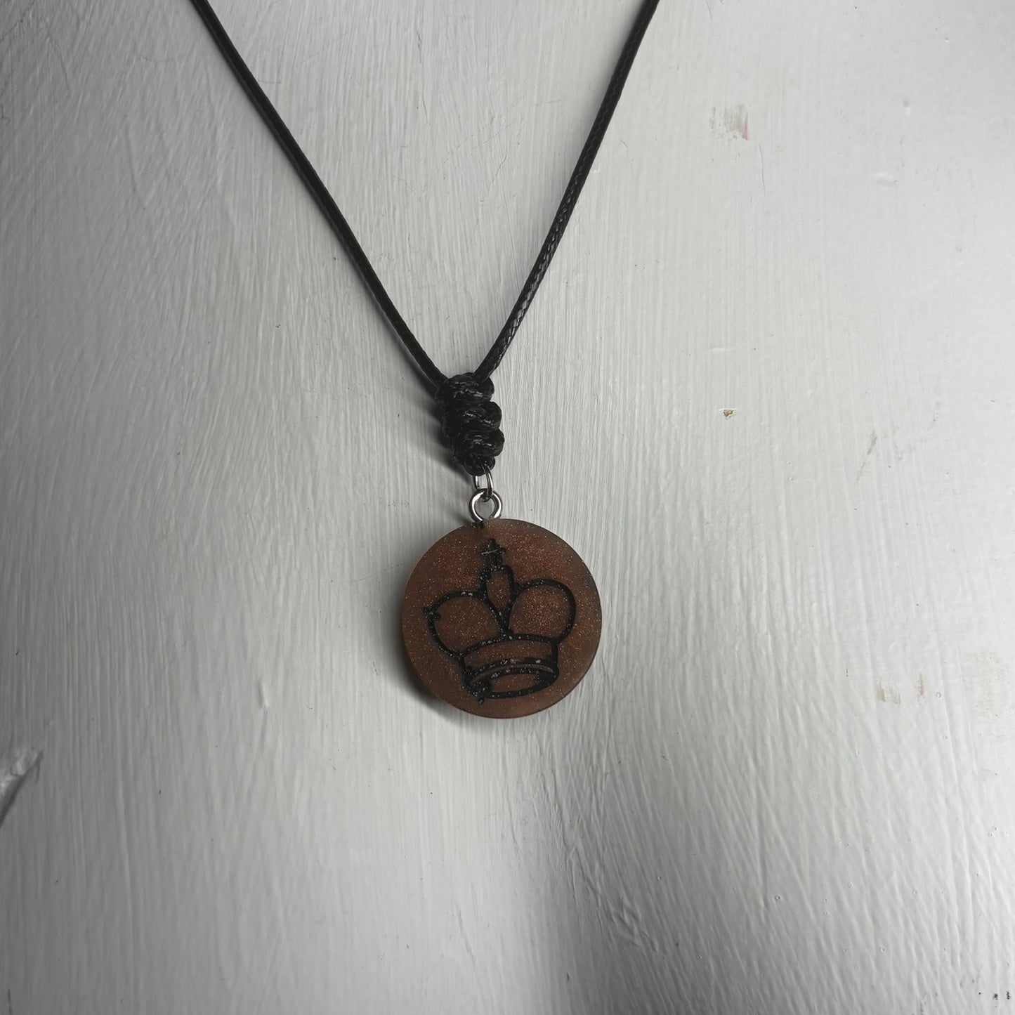 Dark Amber King - Handmade Resin Chess Necklace