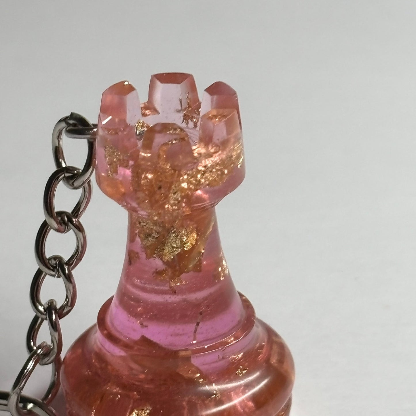 Pink Crystal Rook - Handmade Resin Keychain