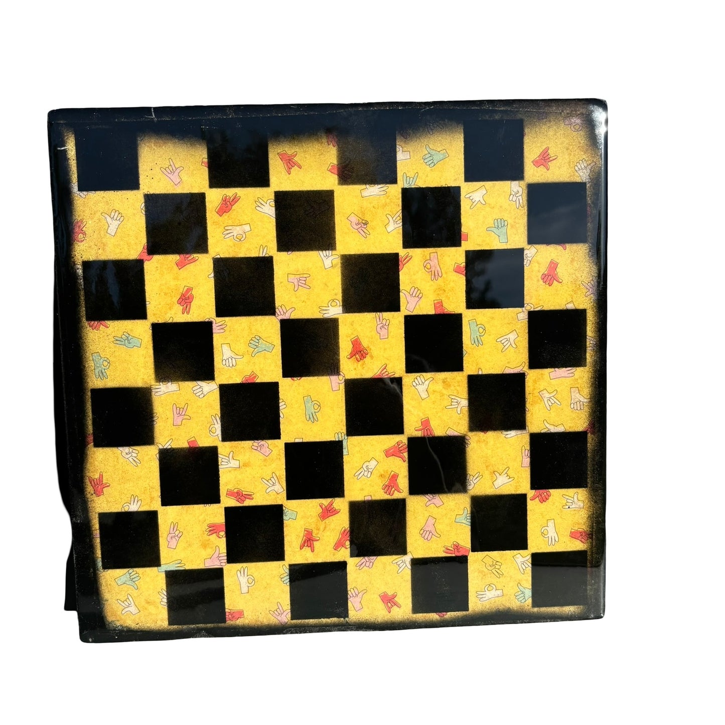 Peace Hands Yellow Edition - Resin Coated Chess Board