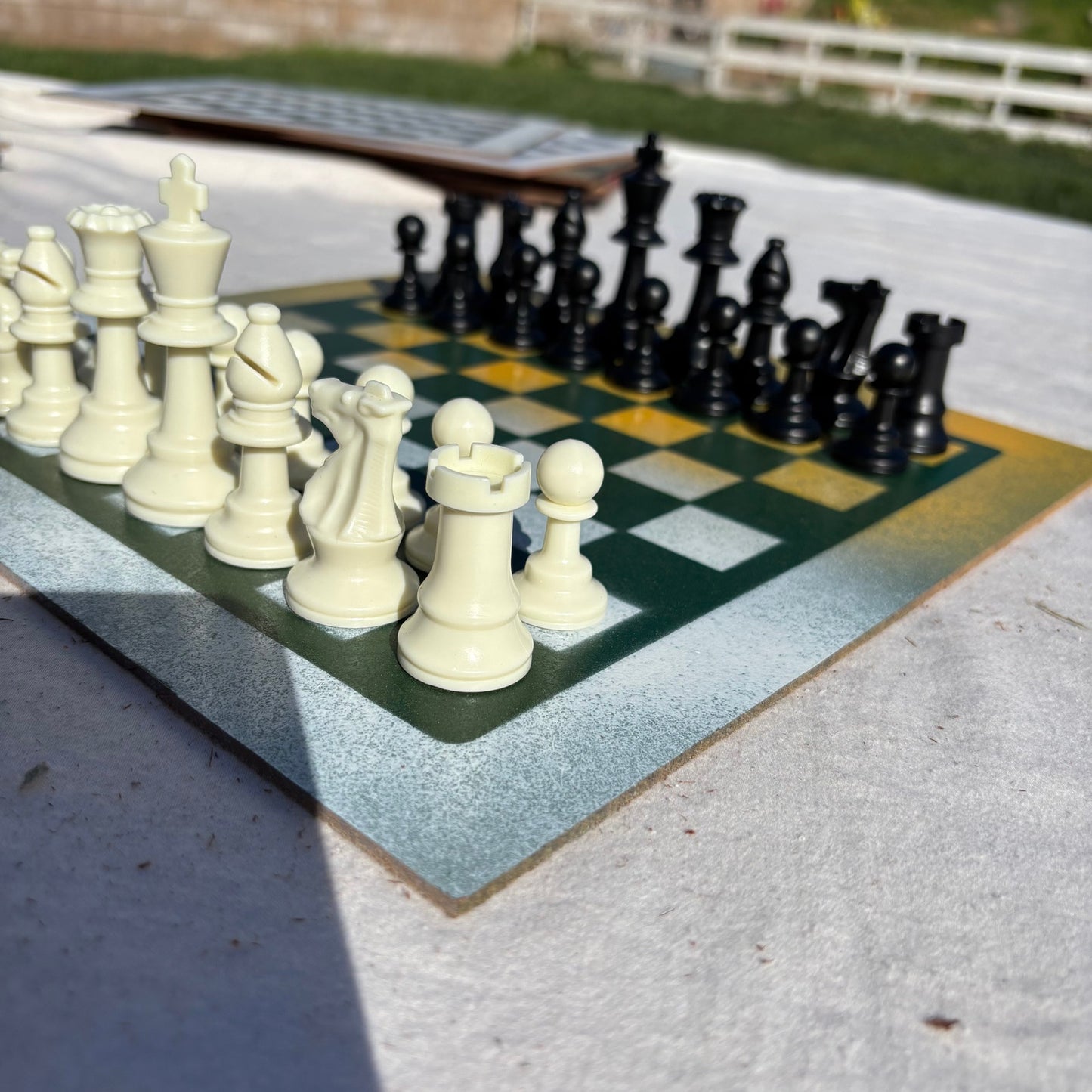 Green & Yellow - Painted Chess Set