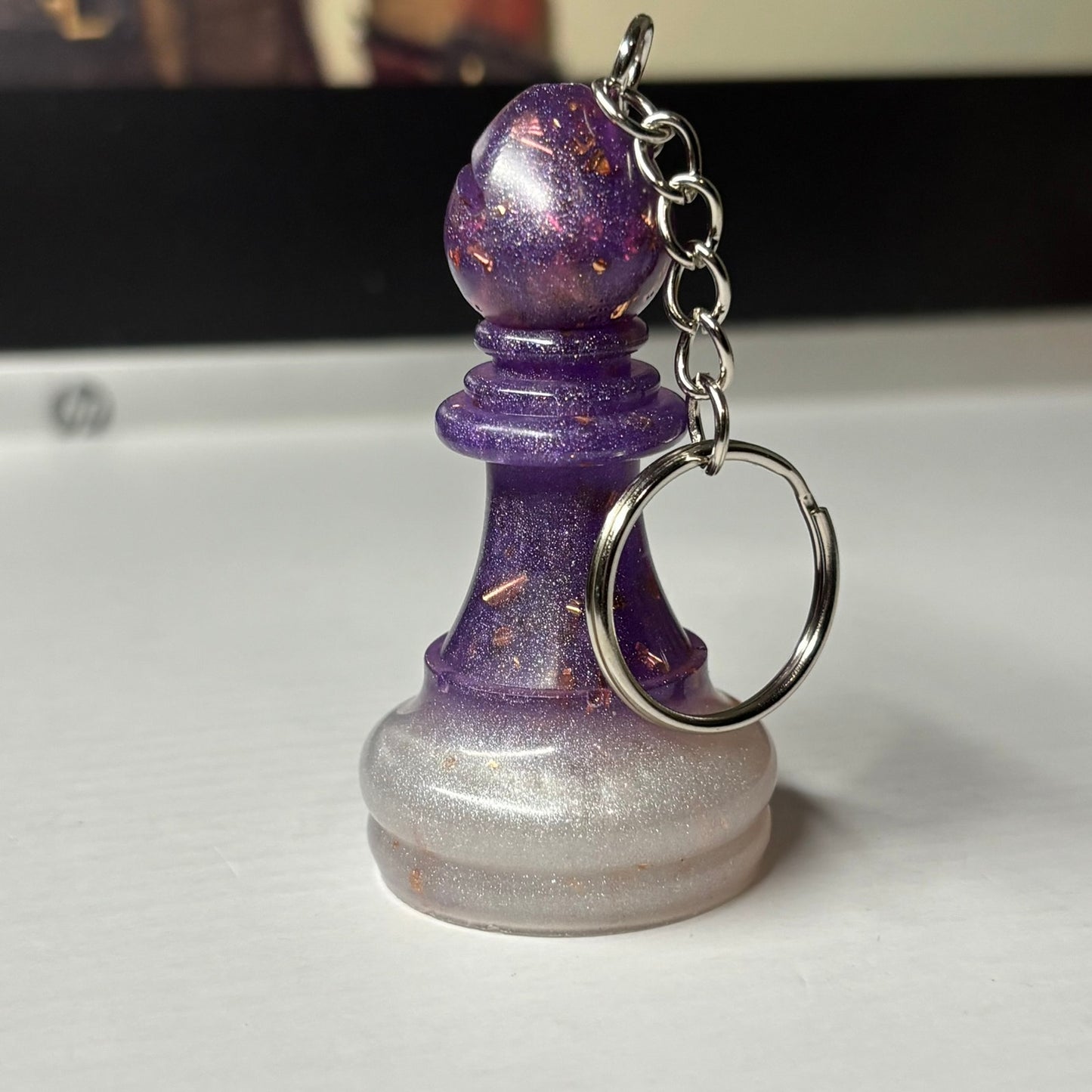 Crystal Bottom Purple Bishop - Handmade Resin Keychain - Large Edition