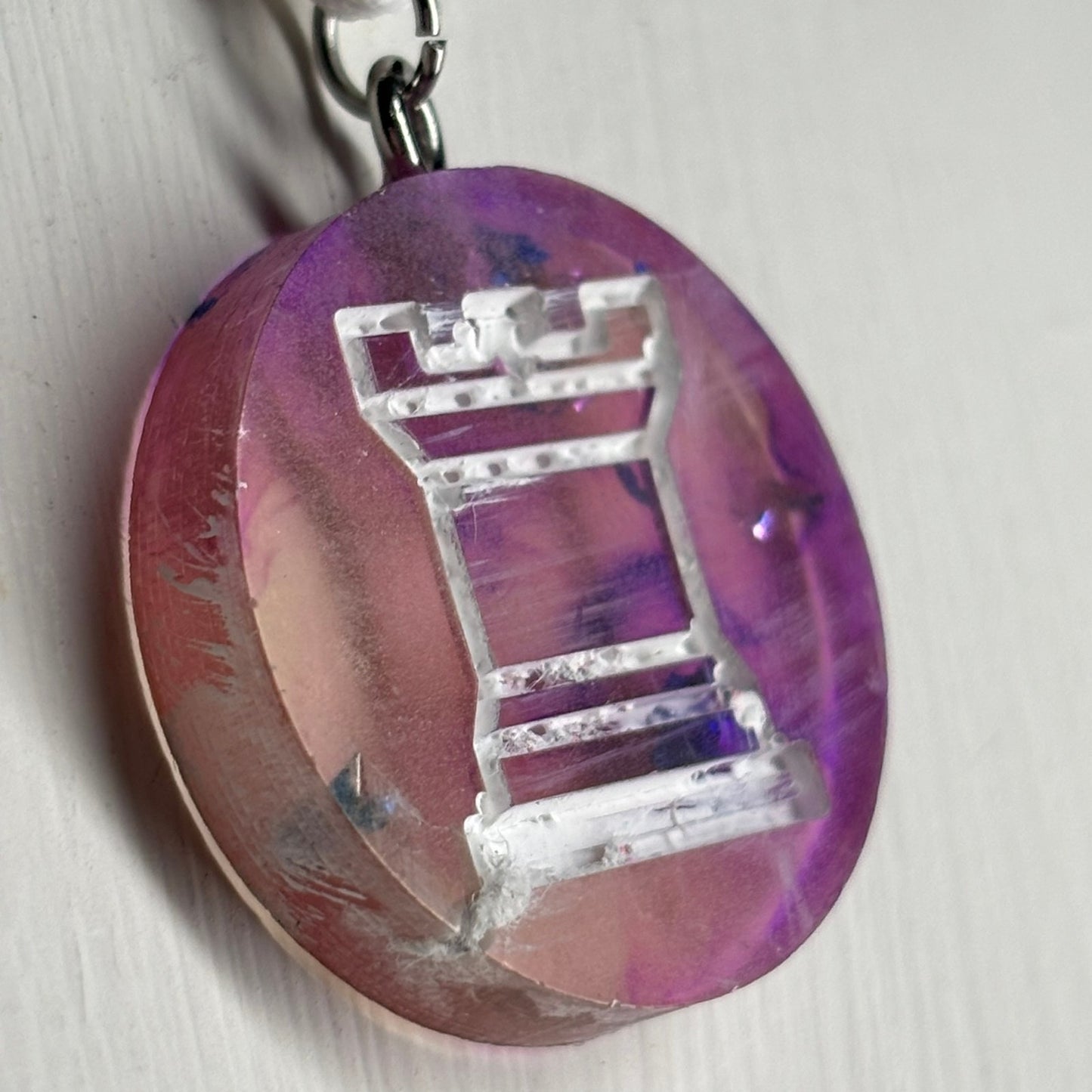 Purple Swirl Rook - Handmade Resin Chess Necklace