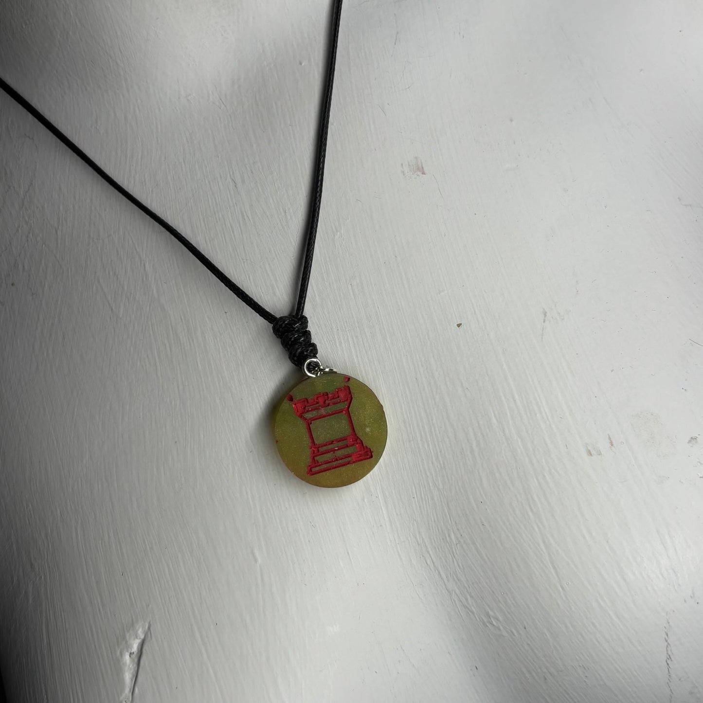 Red Print Rook - Handmade Resin Chess Necklace