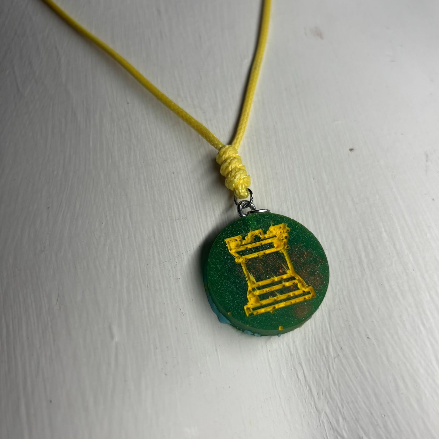 Green Crystal Rook - Handmade Resin Chess Necklace