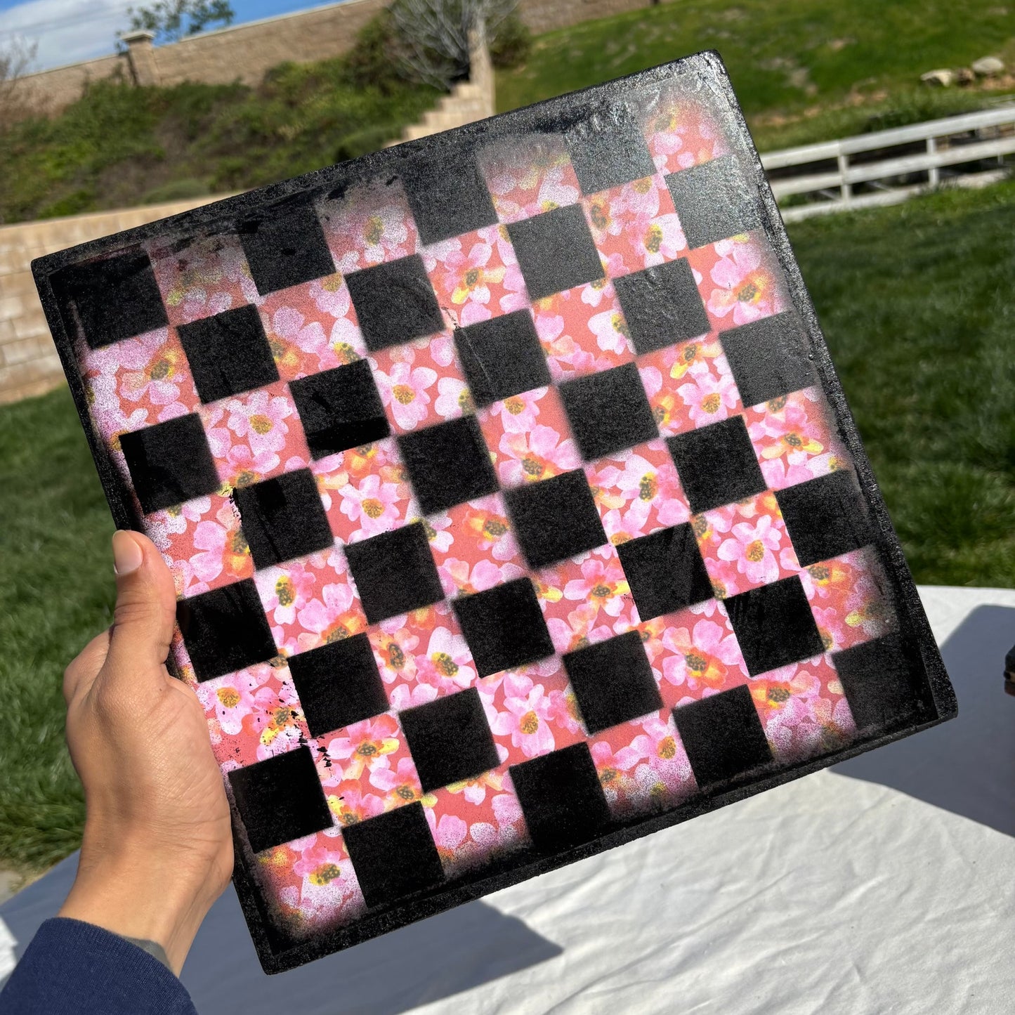 Pink Flowers - Scrapbook Chess Set