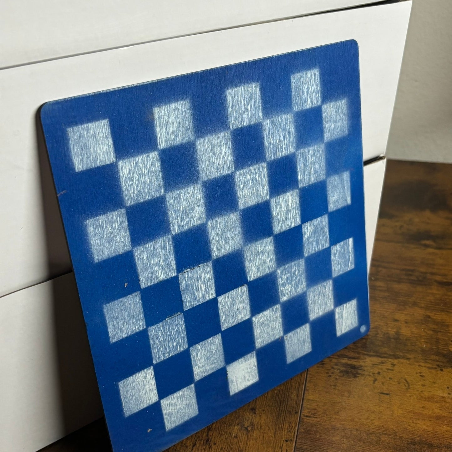 Blue & White - Painted Thin Wooden Chess Board