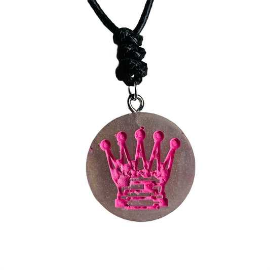 Silver Pink Queen - Handmade Resin Chess Necklace