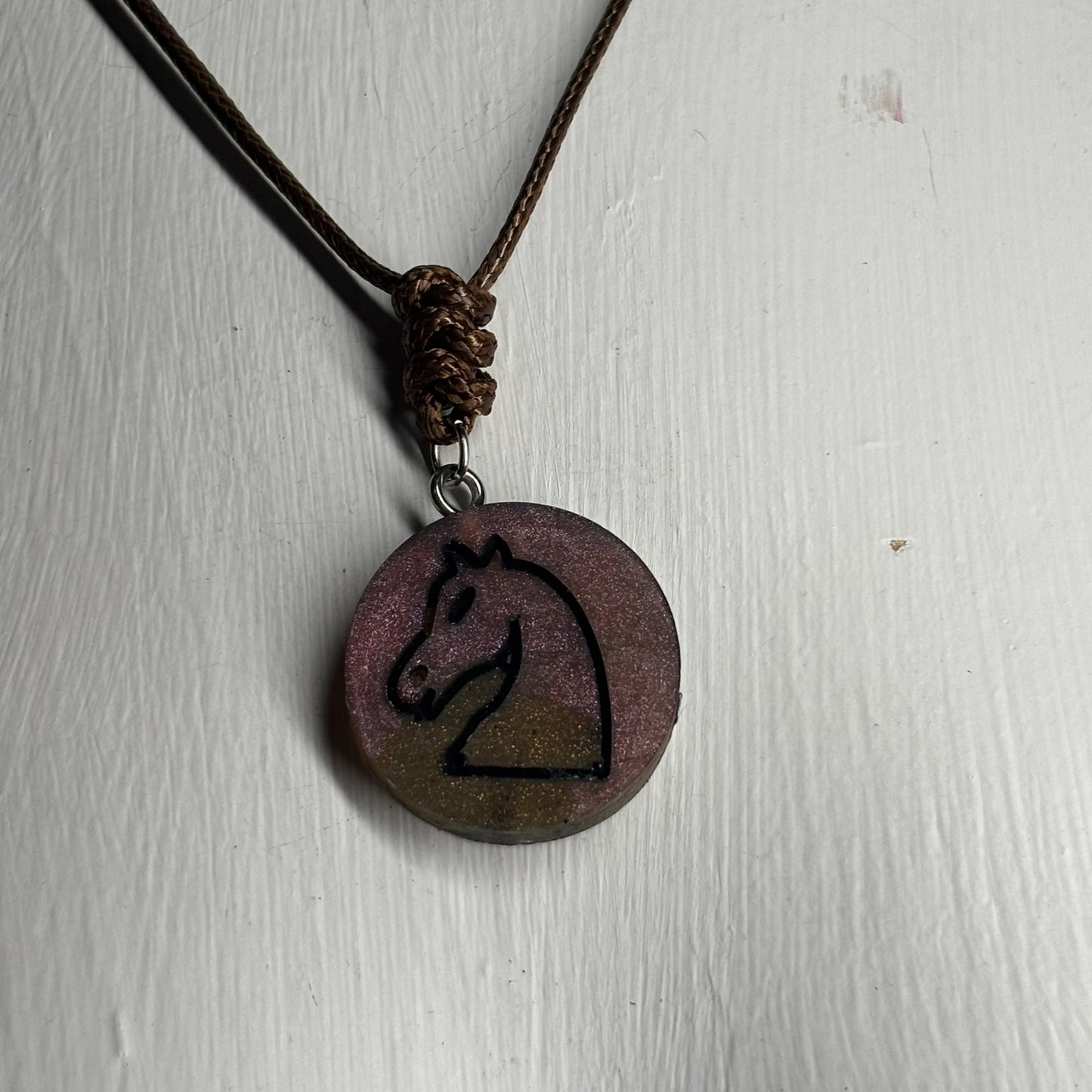 Dark Bronze Knight - Handmade Resin Chess Necklace