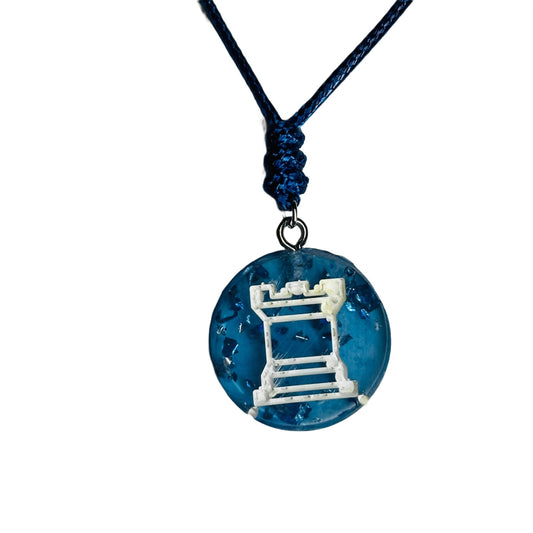 Blue Translucent Rook - Handmade Resin Chess Necklace