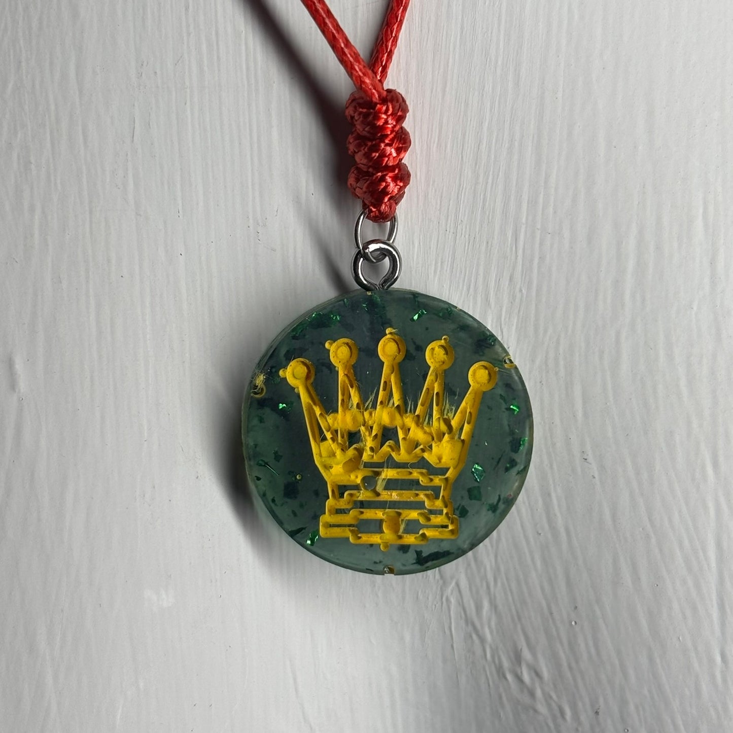 Royal Green/Yellow Queen - Handmade Resin Chess Necklace