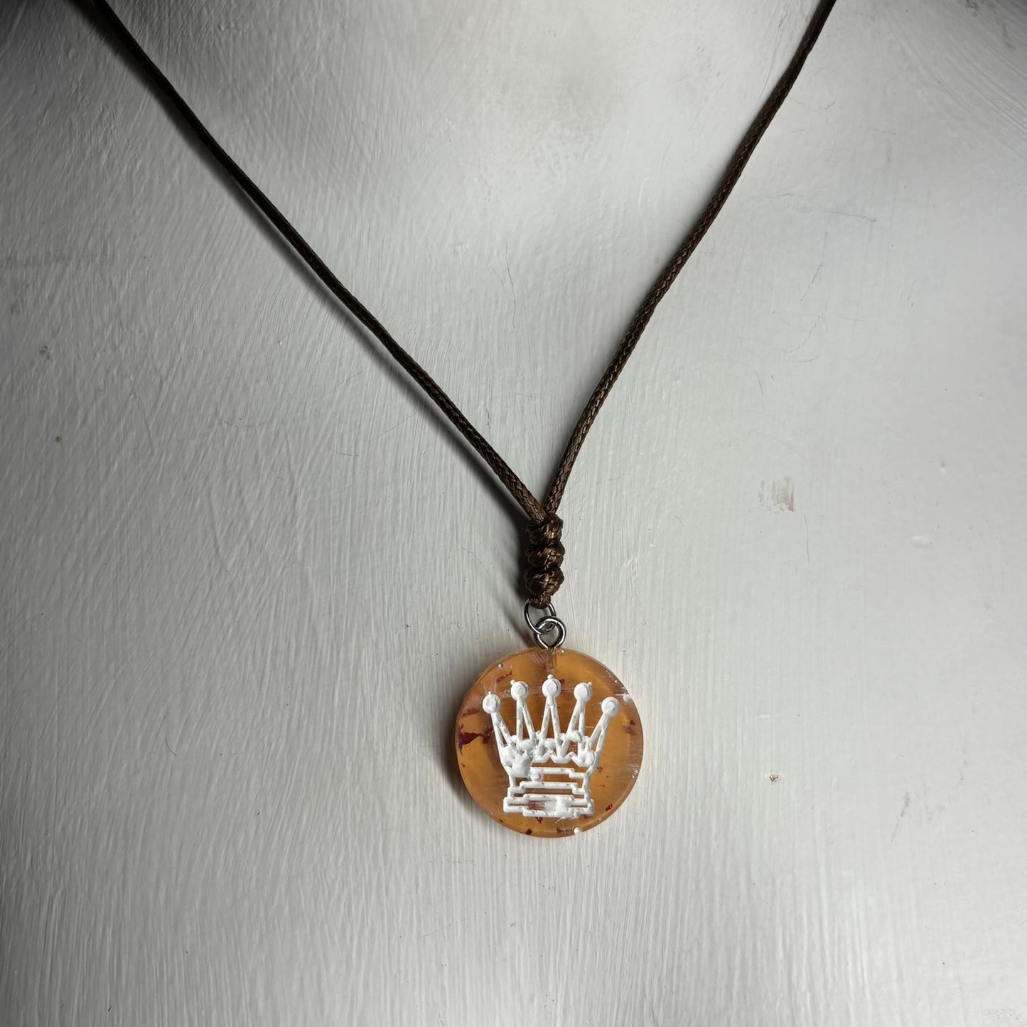 Light Amber Queen - Handmade Resin Chess Necklace