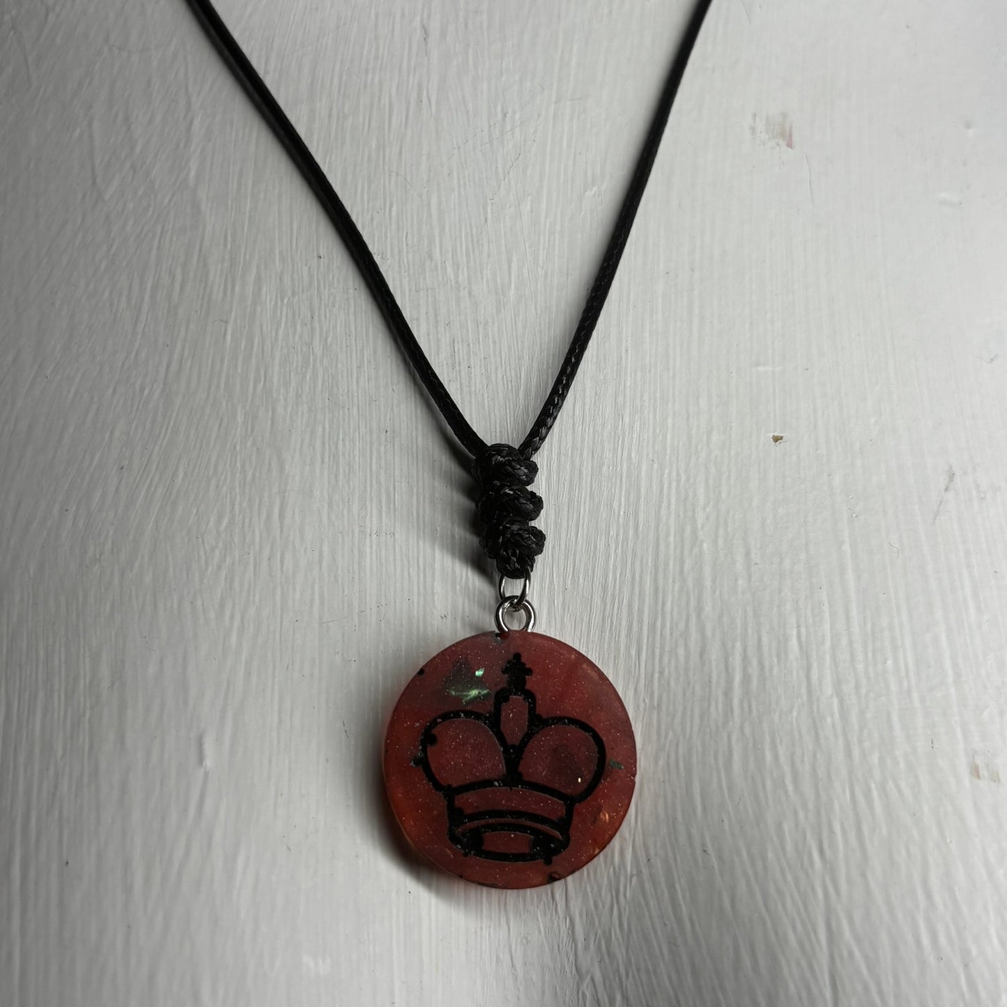Dark Red King - Handmade Resin Chess Necklace